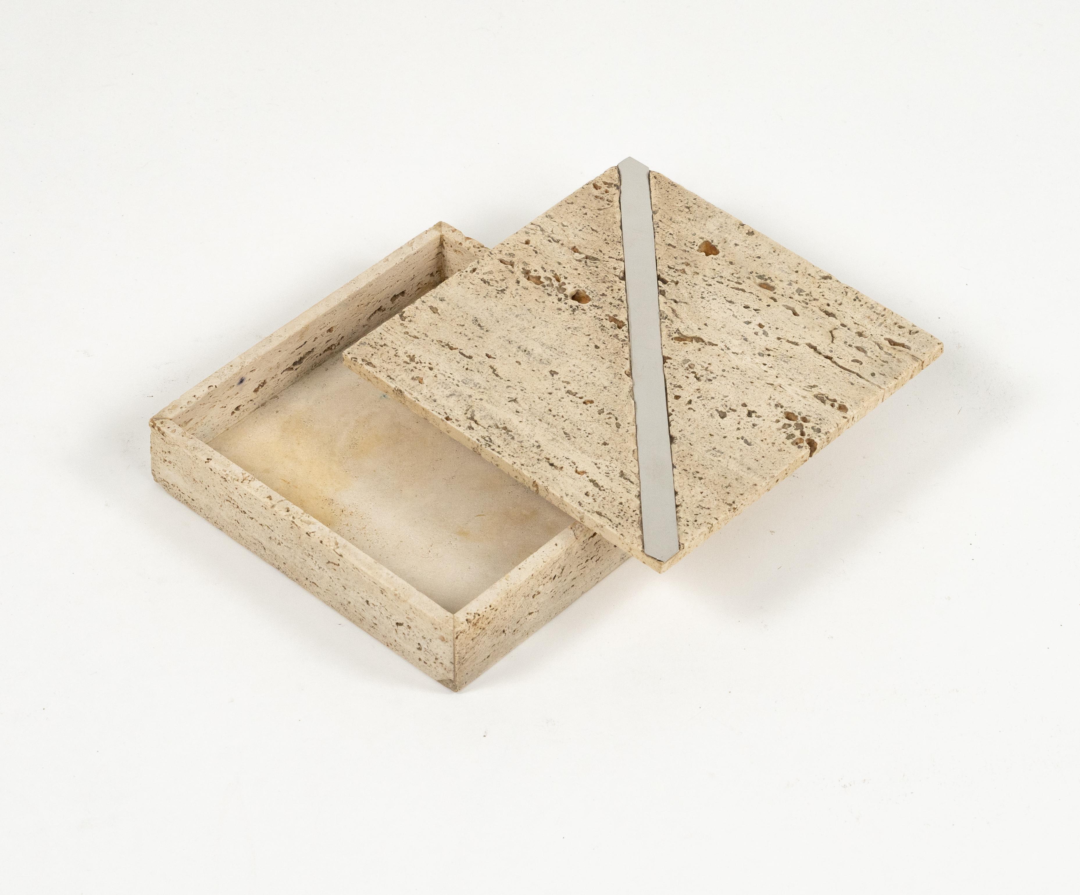 Midcentury Travertine Rectangular Box Fratelli Mannelli Style, Italy, 1970s For Sale 3