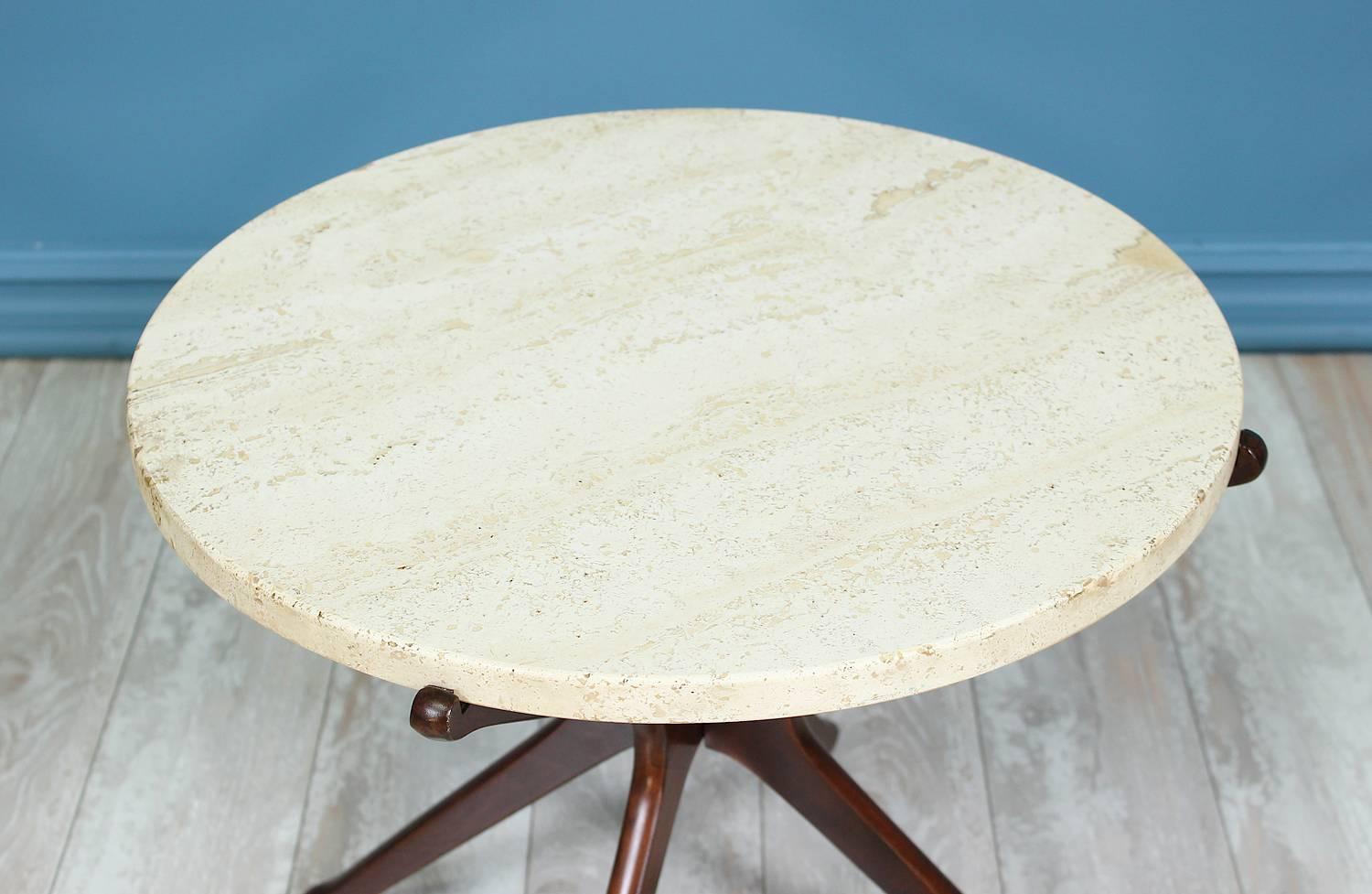 Midcentury Travertine Top Side Tables with Sculpted Jax Style Bases 3