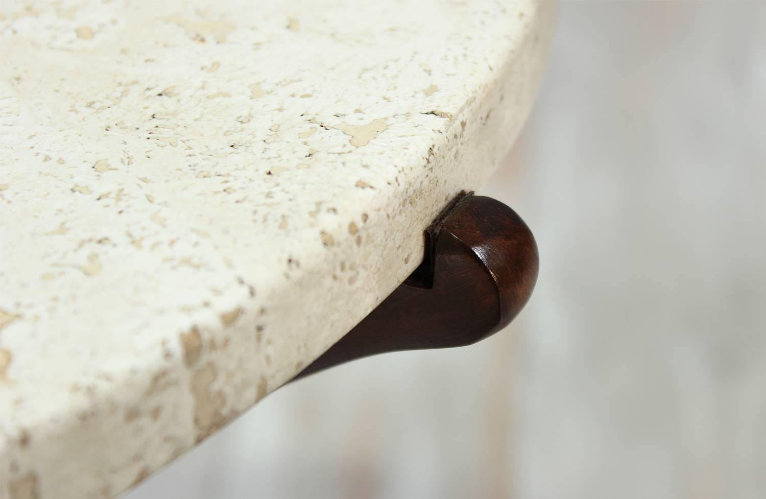 Midcentury Travertine Top Side Tables with Sculpted Jax Style Bases In Excellent Condition In Los Angeles, CA