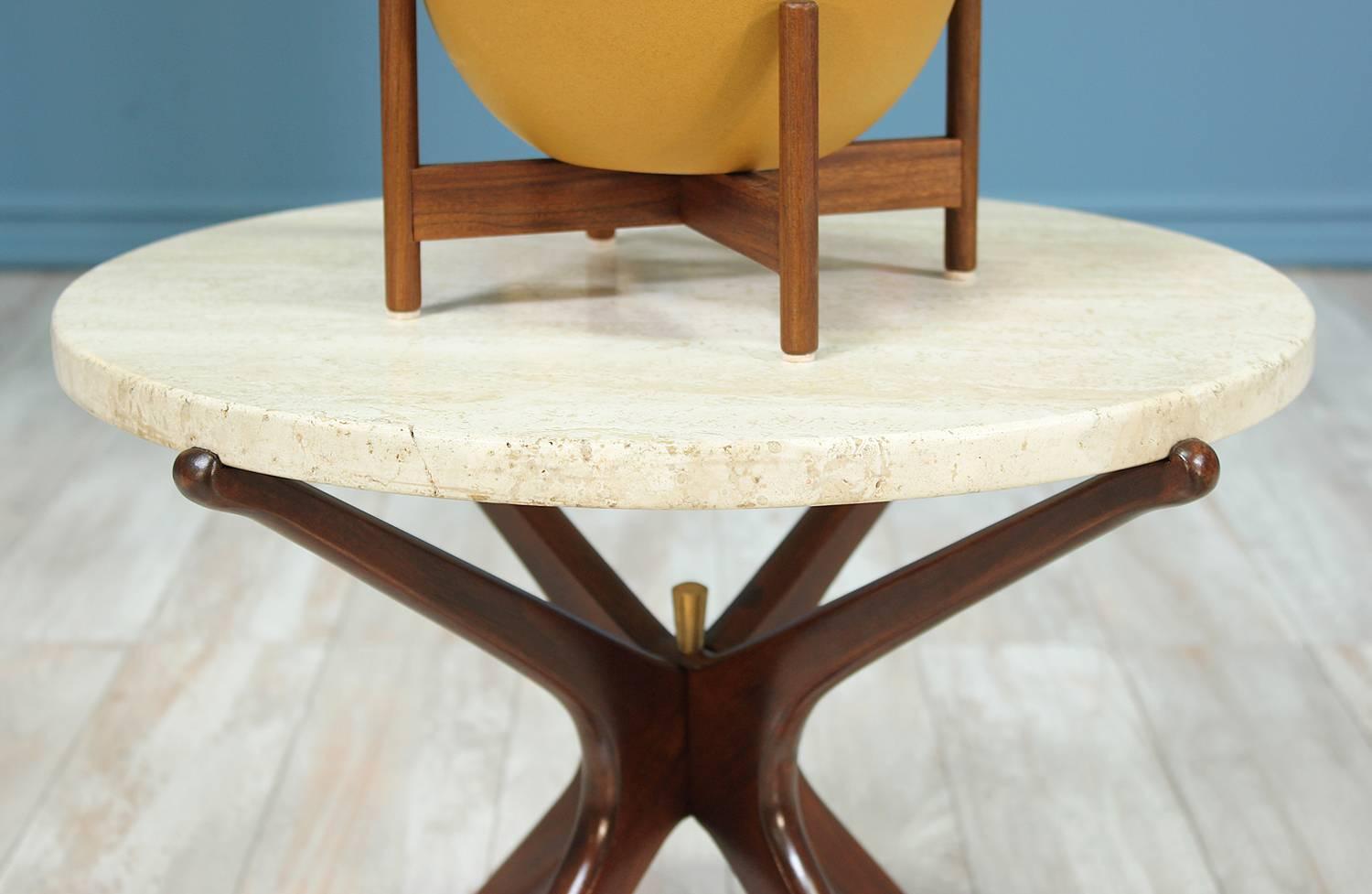 Mid-20th Century Midcentury Travertine Top Side Tables with Sculpted Jax Style Bases
