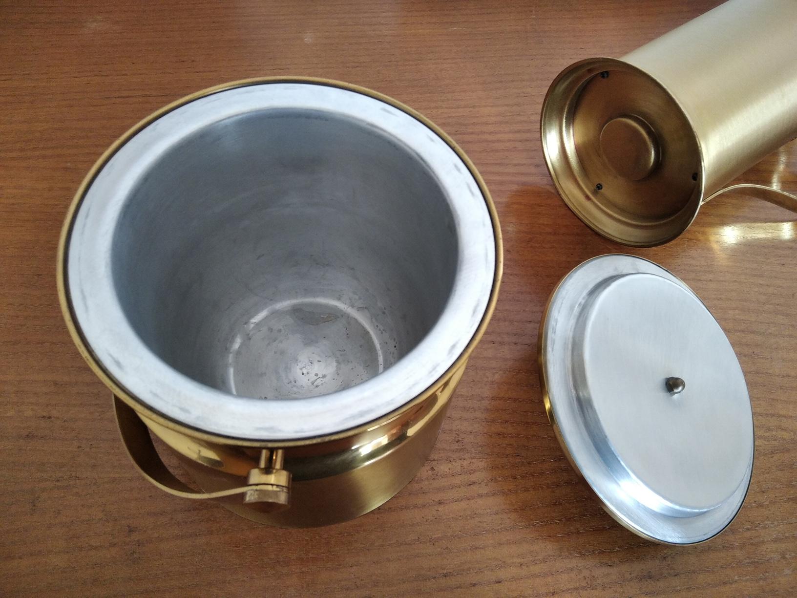 Cocktail Set Tray and Ice Bucket  and Thermos Brass and Lucite Italy Midcentury  10