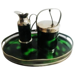 Midcentury Tray and Ice Bucket Green Tortoise Shell Lucite