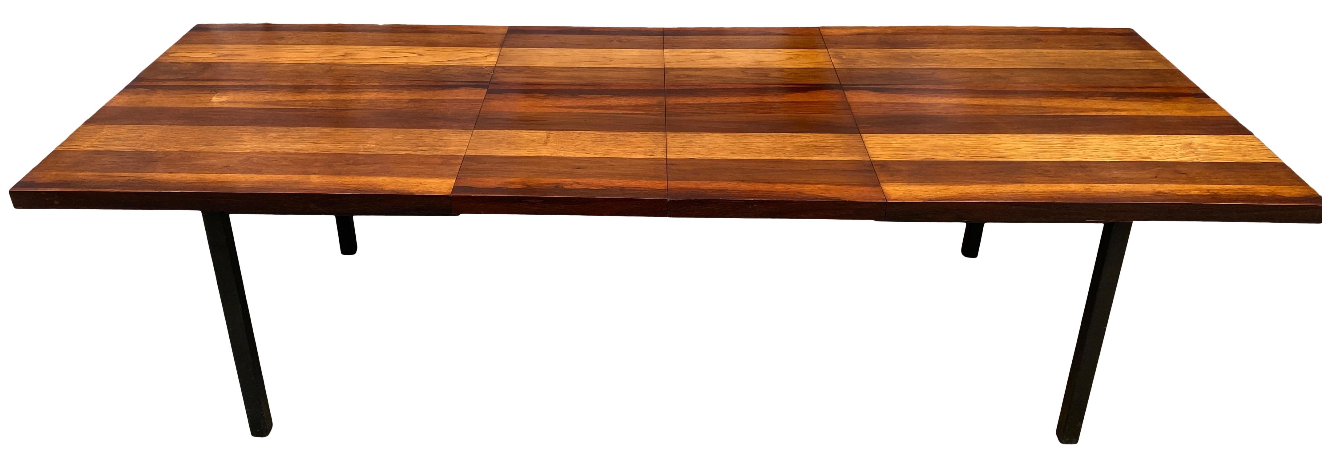Mid-Century Modern Midcentury Tri-Wood Expandable Dining Table by Milo Baughman with '2' Leaves