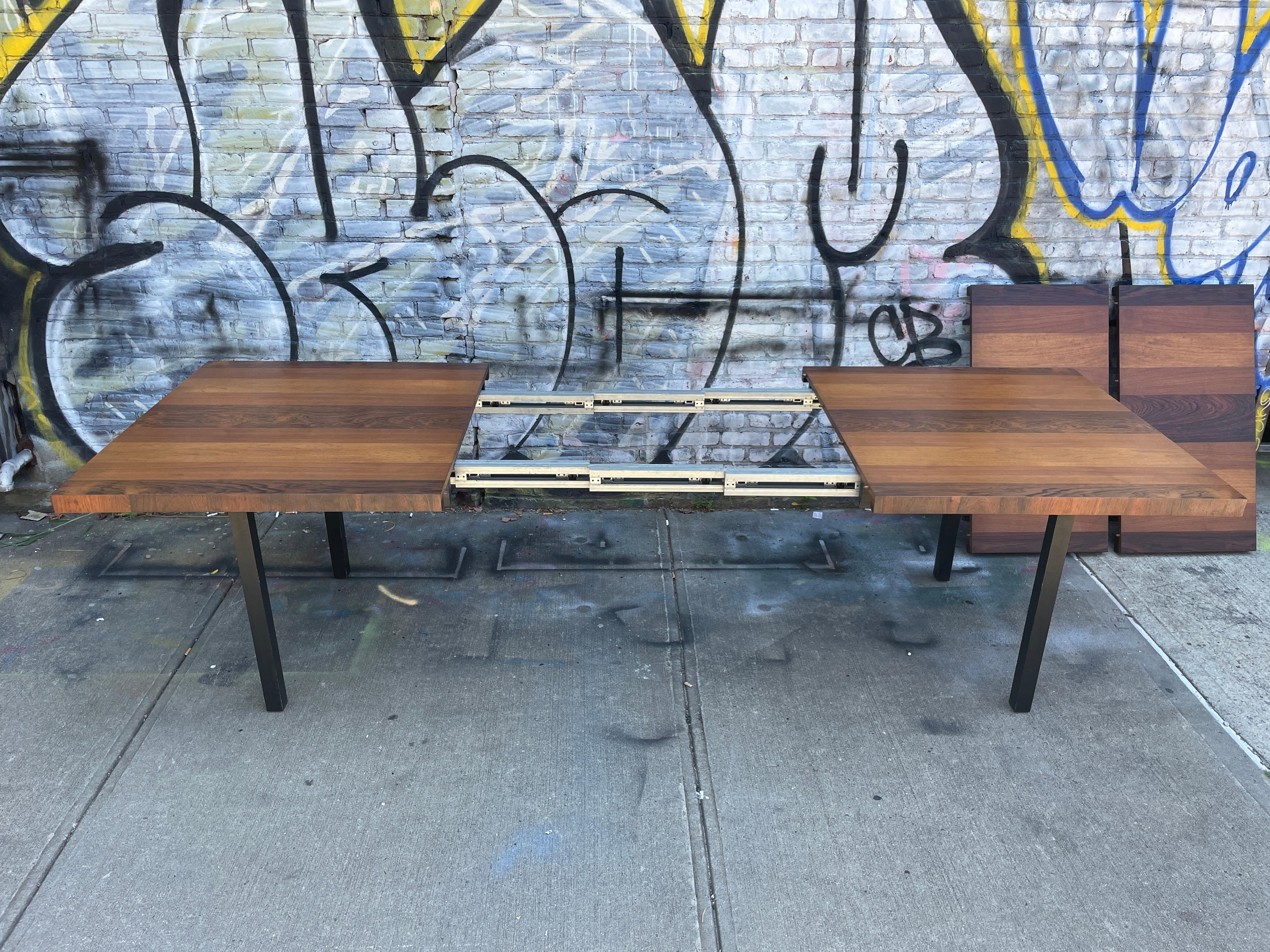 Mid-20th Century Midcentury Tri-Wood Expandable Dining Table by Milo Baughman with '2' Leaves For Sale