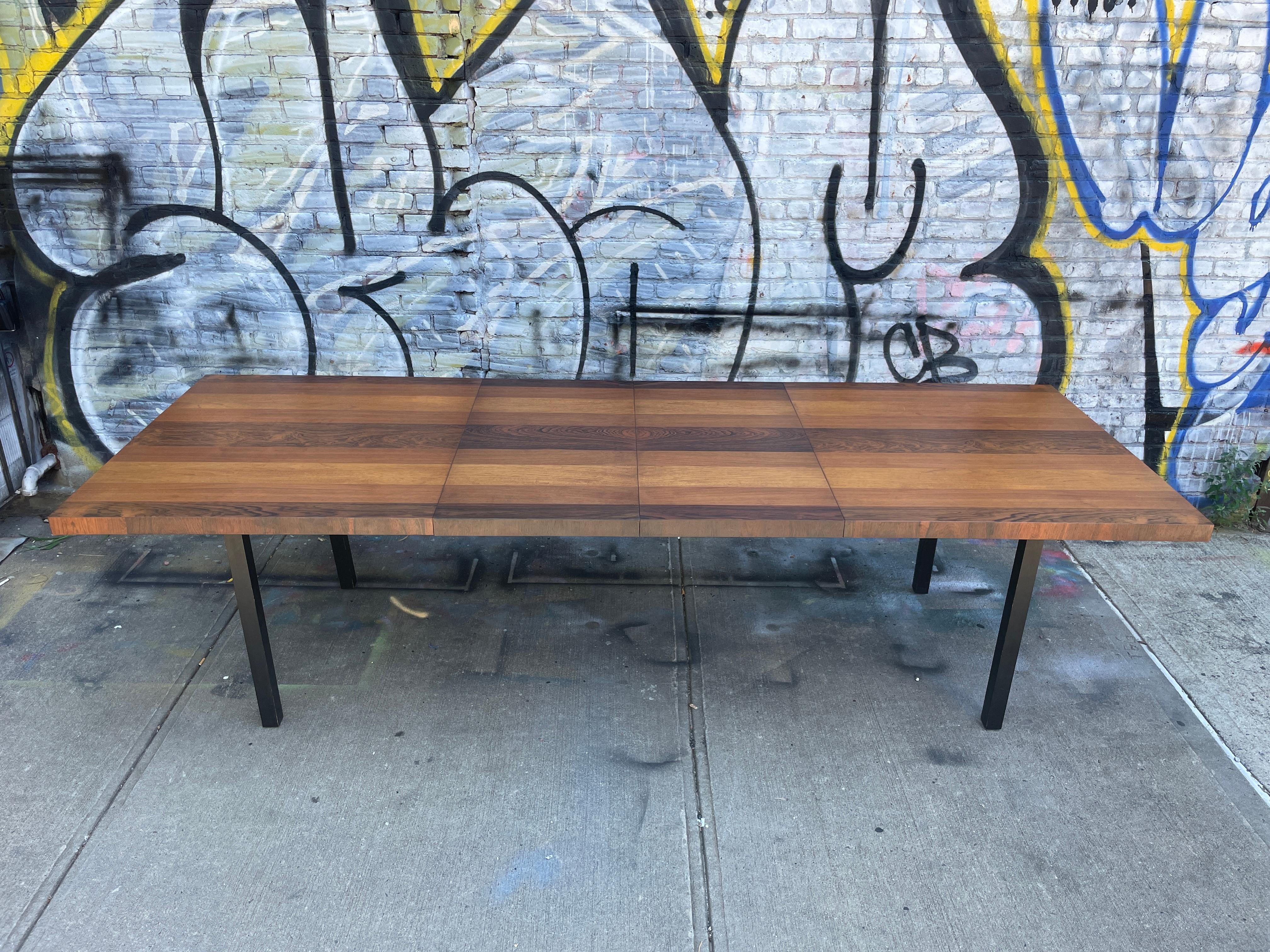 Rosewood Midcentury Tri-Wood Expandable Dining Table by Milo Baughman with '2' Leaves For Sale