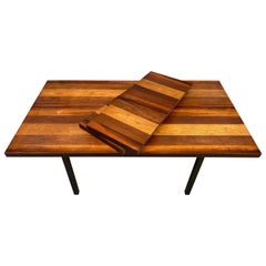 Midcentury Tri-Wood Expandable Dining Table by Milo Baughman with '2' Leaves