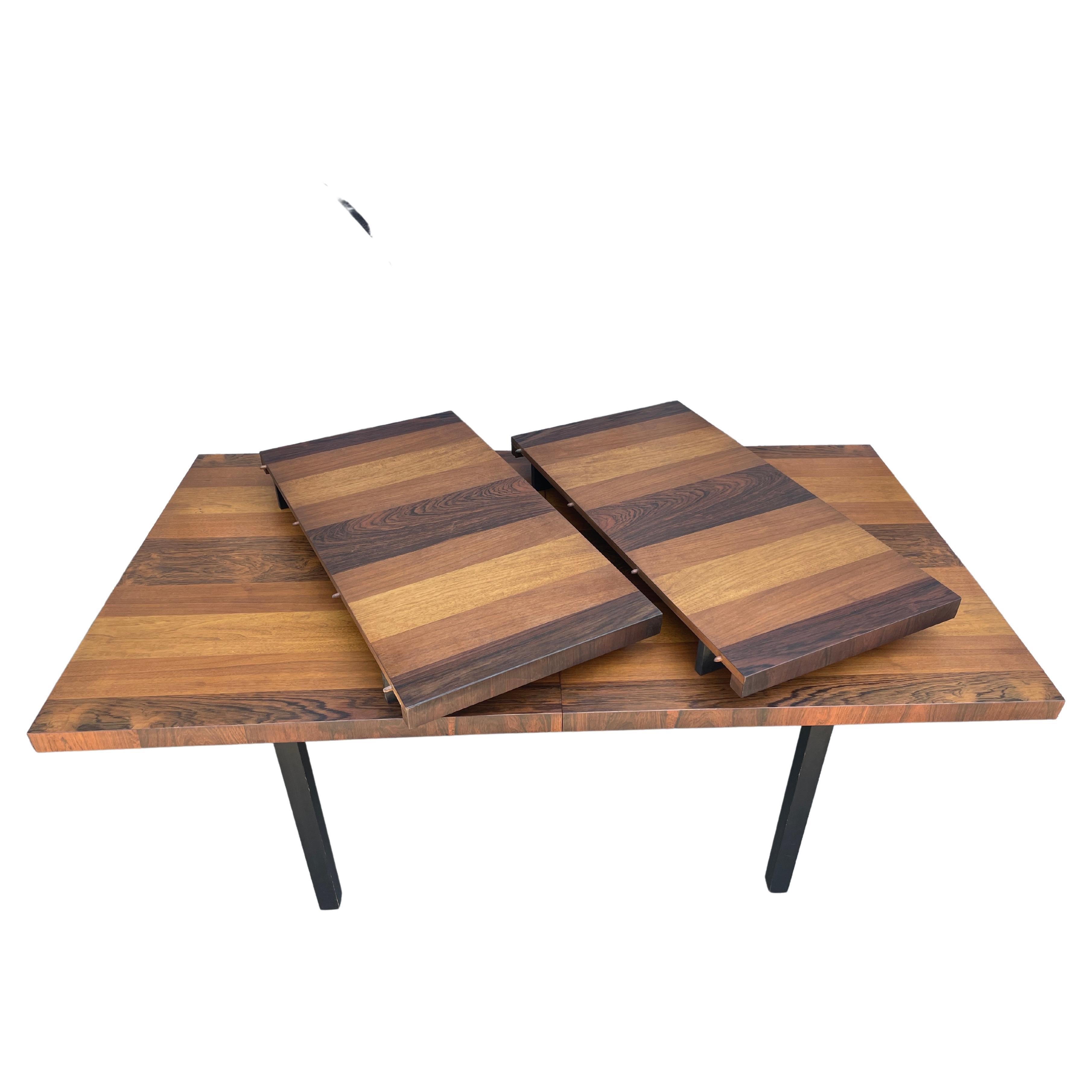Midcentury Tri-Wood Expandable Dining Table by Milo Baughman with '2' Leaves