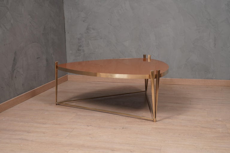 MidCentury Triangular Brass and Glass Italian Sofa Table, 1970 For Sale