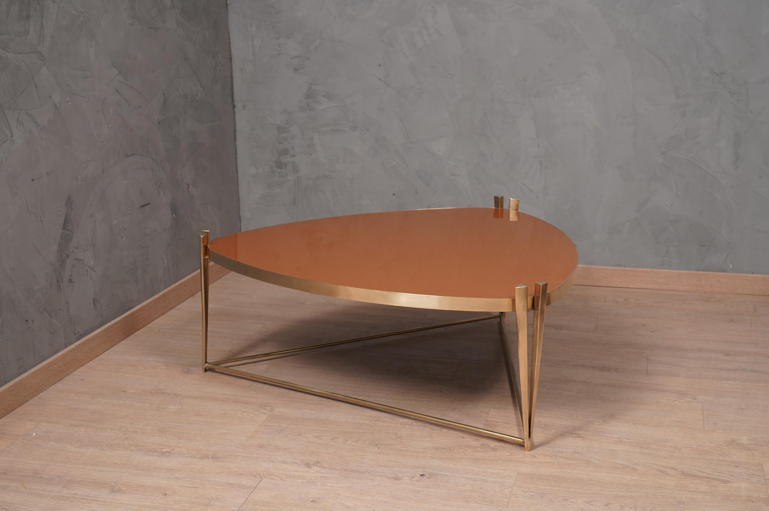 Mid-Century Modern MidCentury Triangular Brass and Glass Italian Sofa Table, 1970