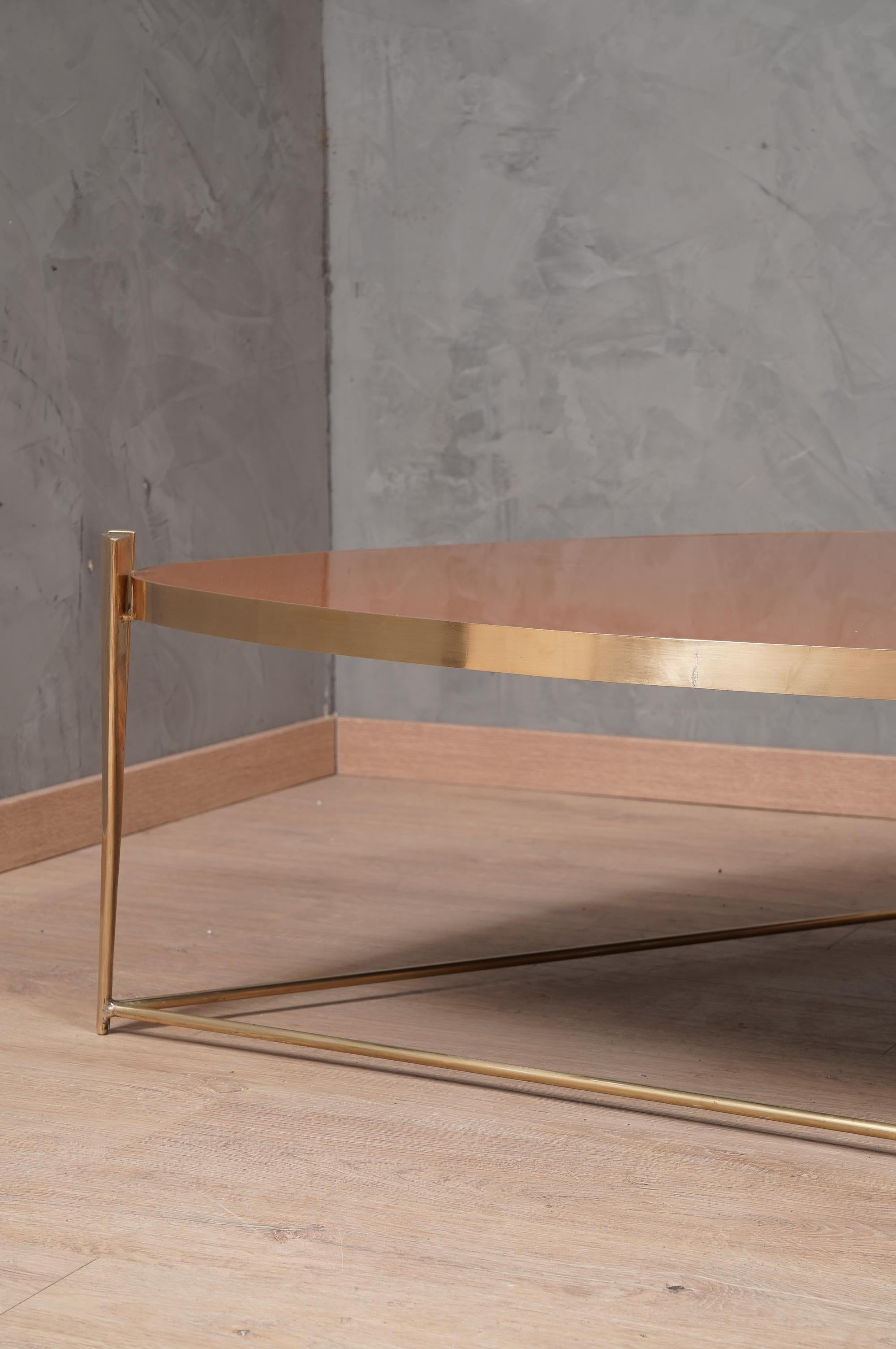 Late 20th Century MidCentury Triangular Brass and Glass Italian Sofa Table, 1970