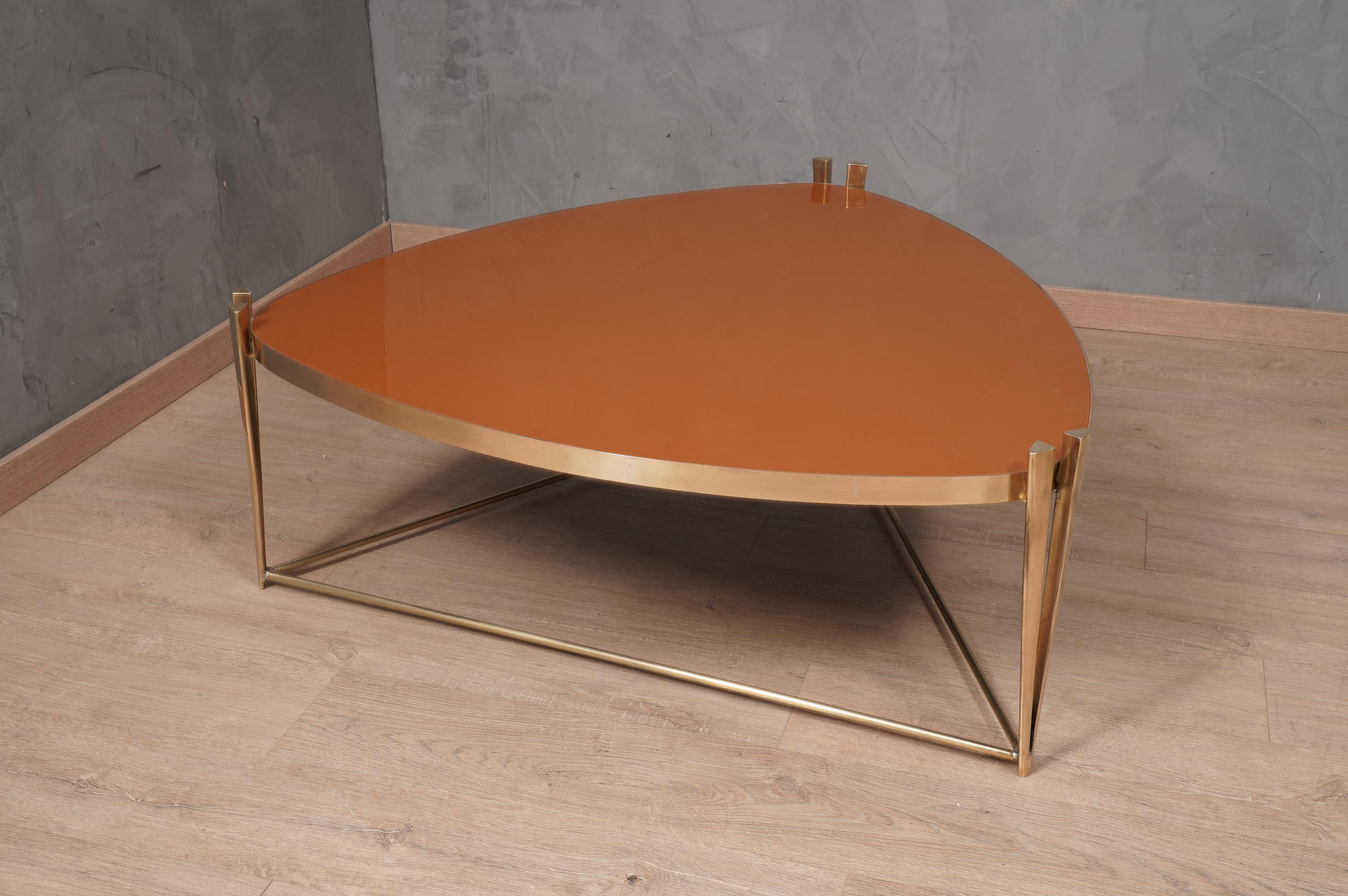 MidCentury Triangular Brass and Glass Italian Sofa Table, 1970 1