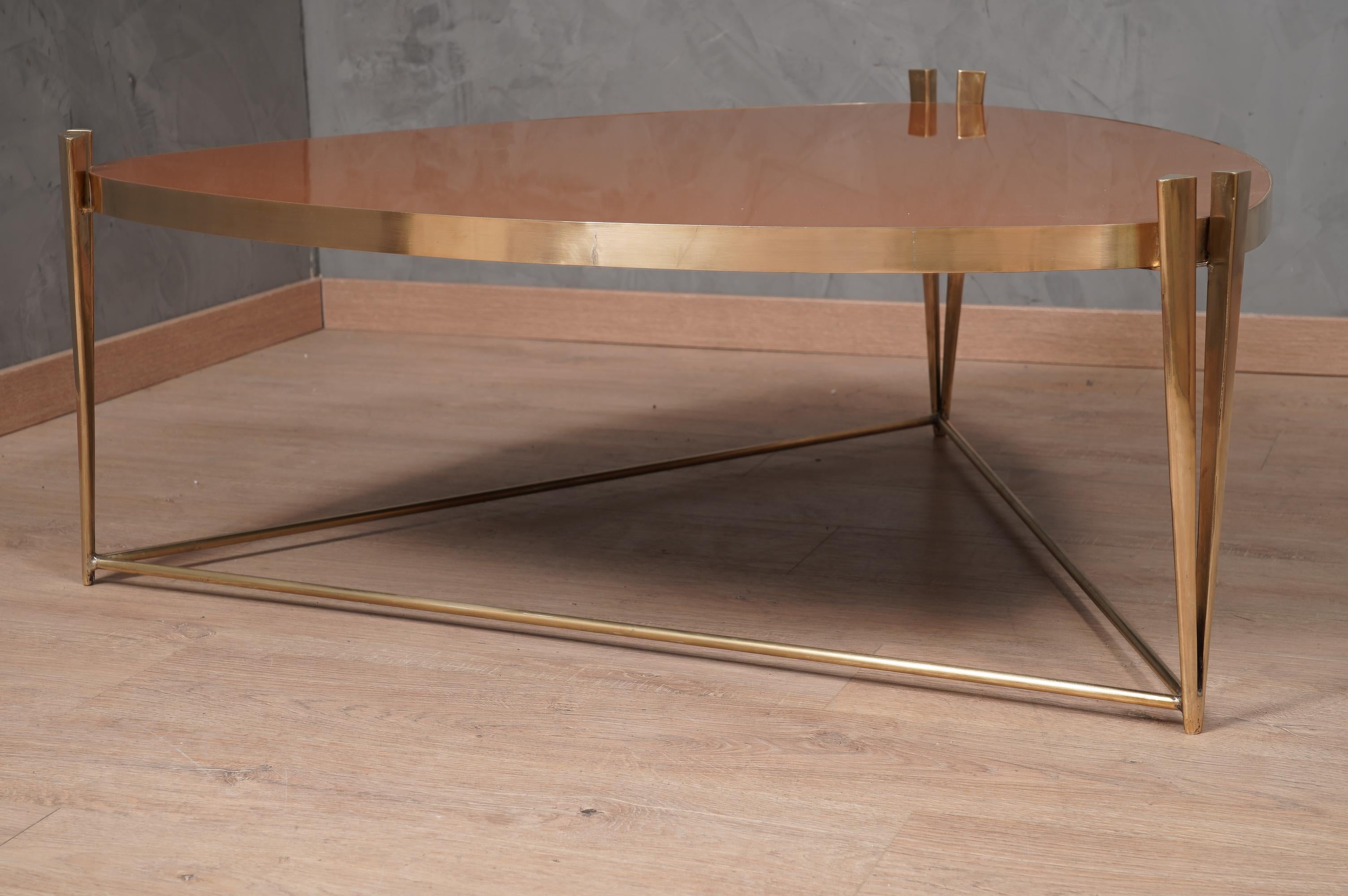 MidCentury Triangular Brass and Glass Italian Sofa Table, 1970 4