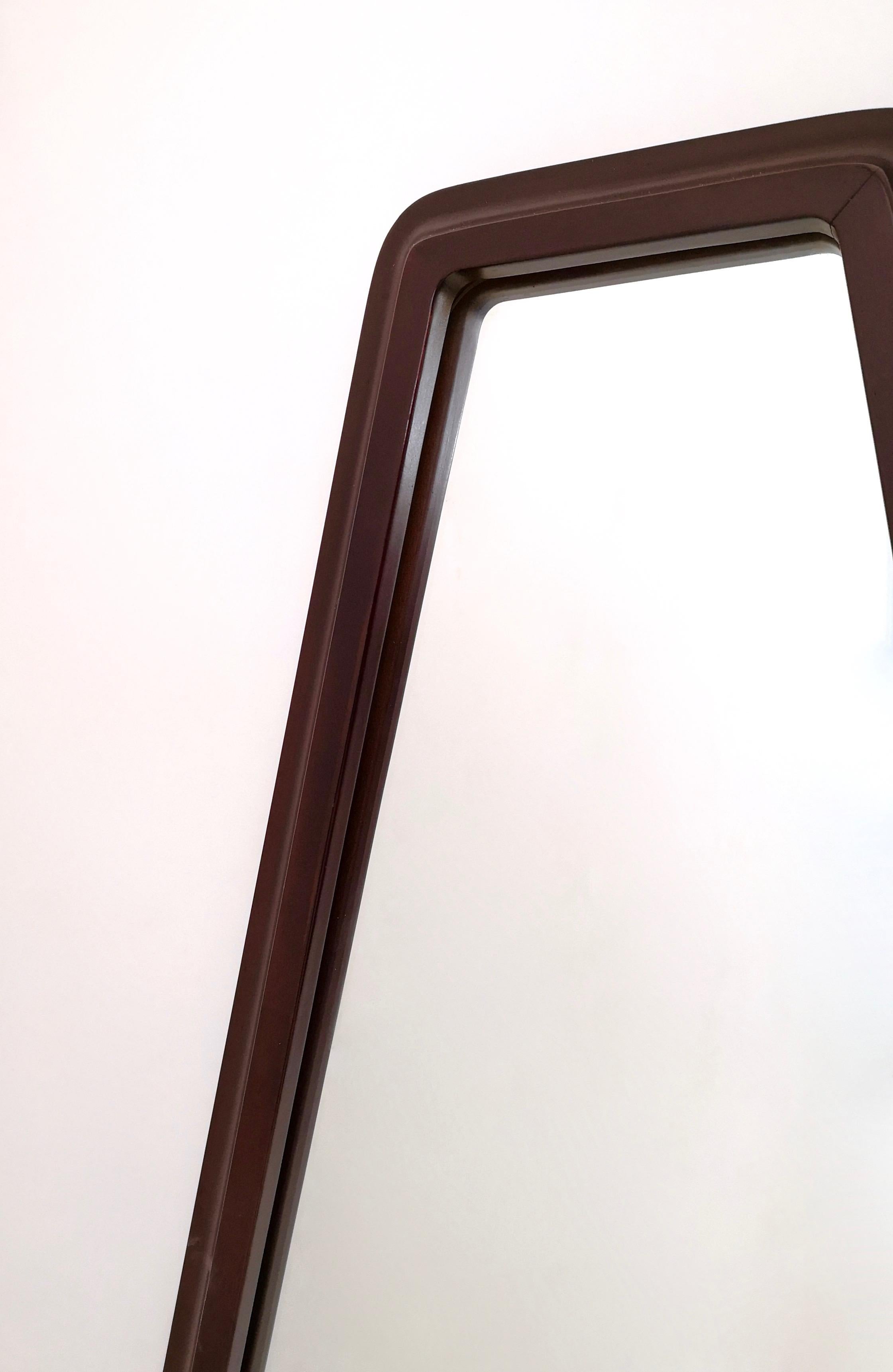 Mid-Century Triangular Mirror with a Molded Solid Walnut Frame, Italy 1