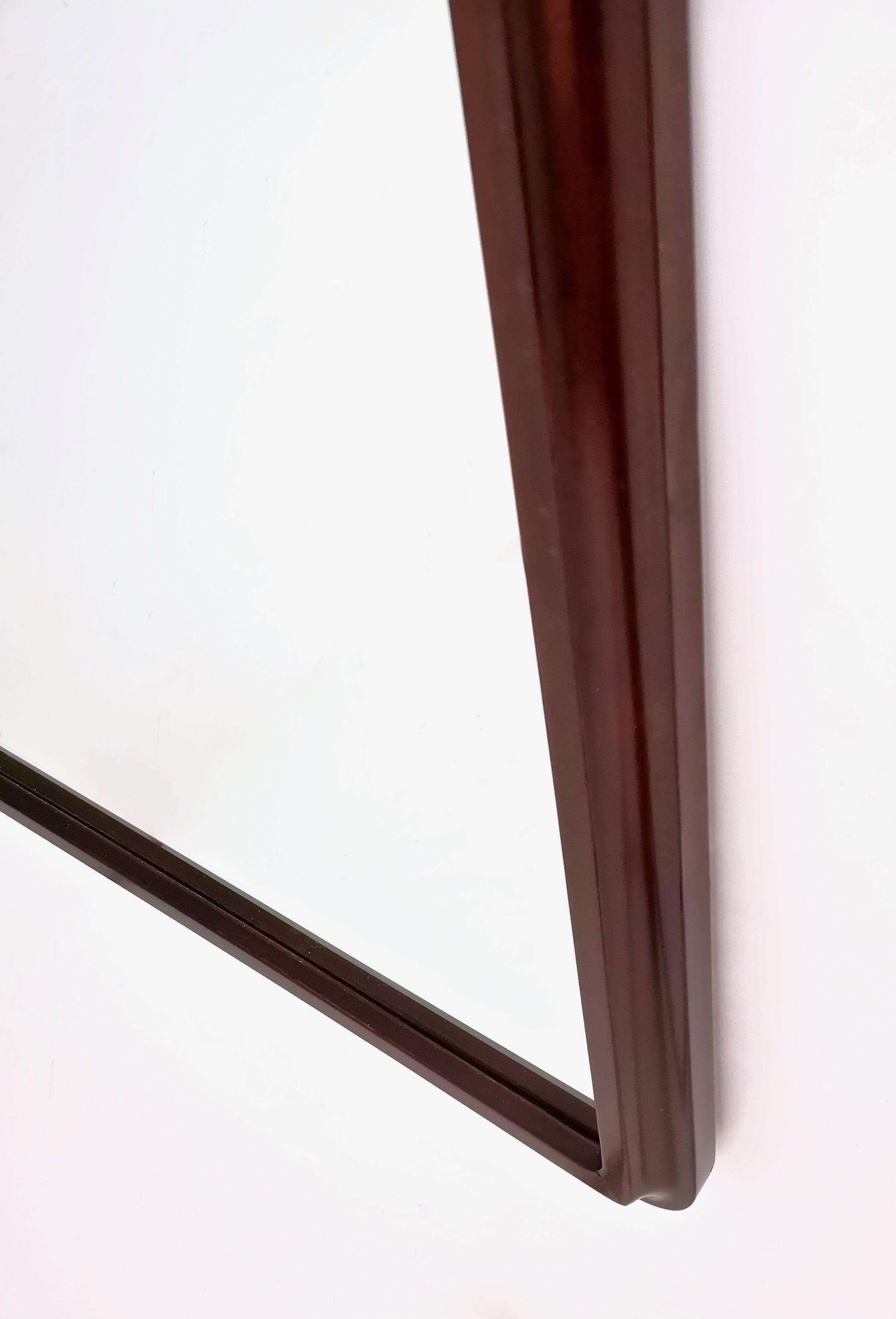 Mid-Century Triangular Mirror with a Molded Solid Walnut Frame, Italy 2