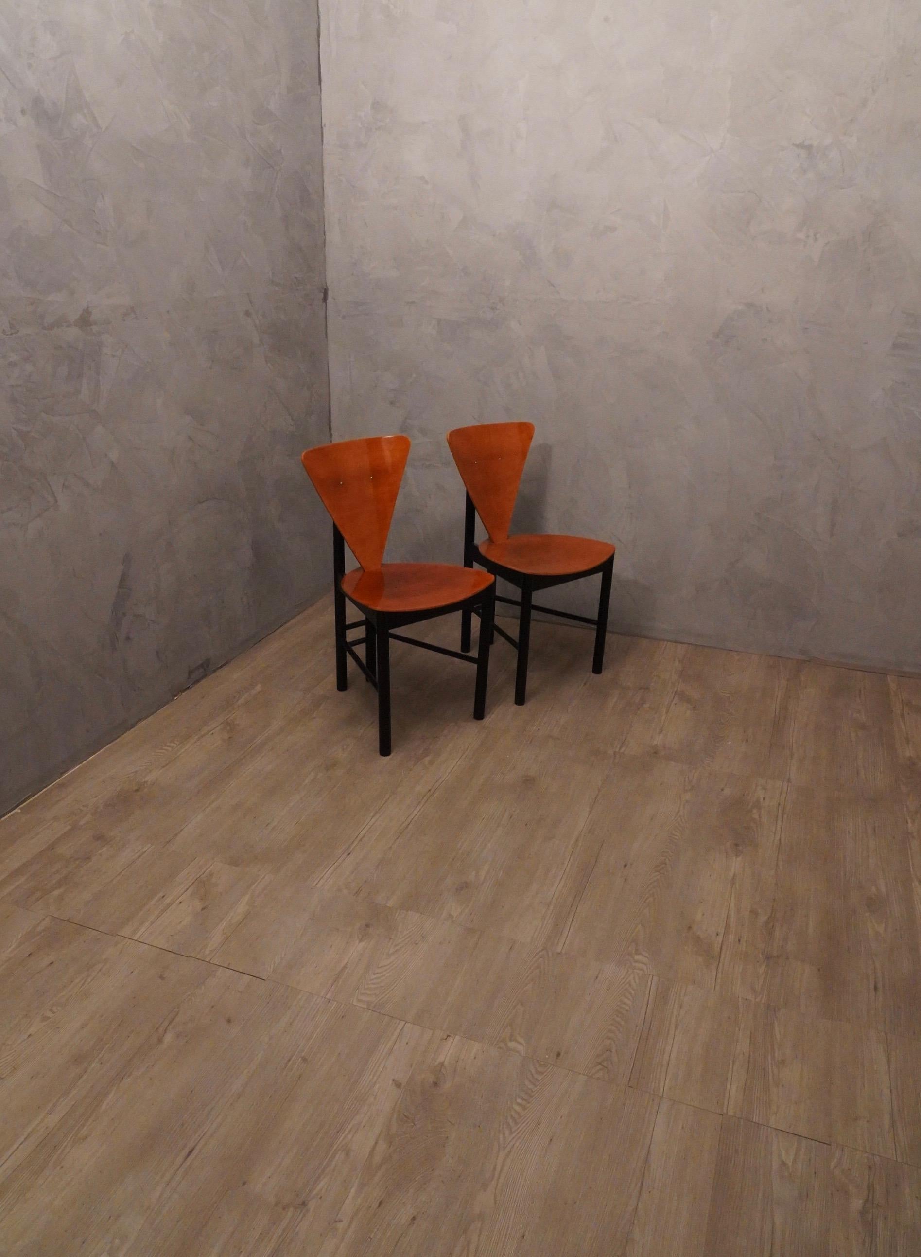 Mid-Century Modern MidCentury Triangular Shape Italian Style Side Chairs, 1950 For Sale