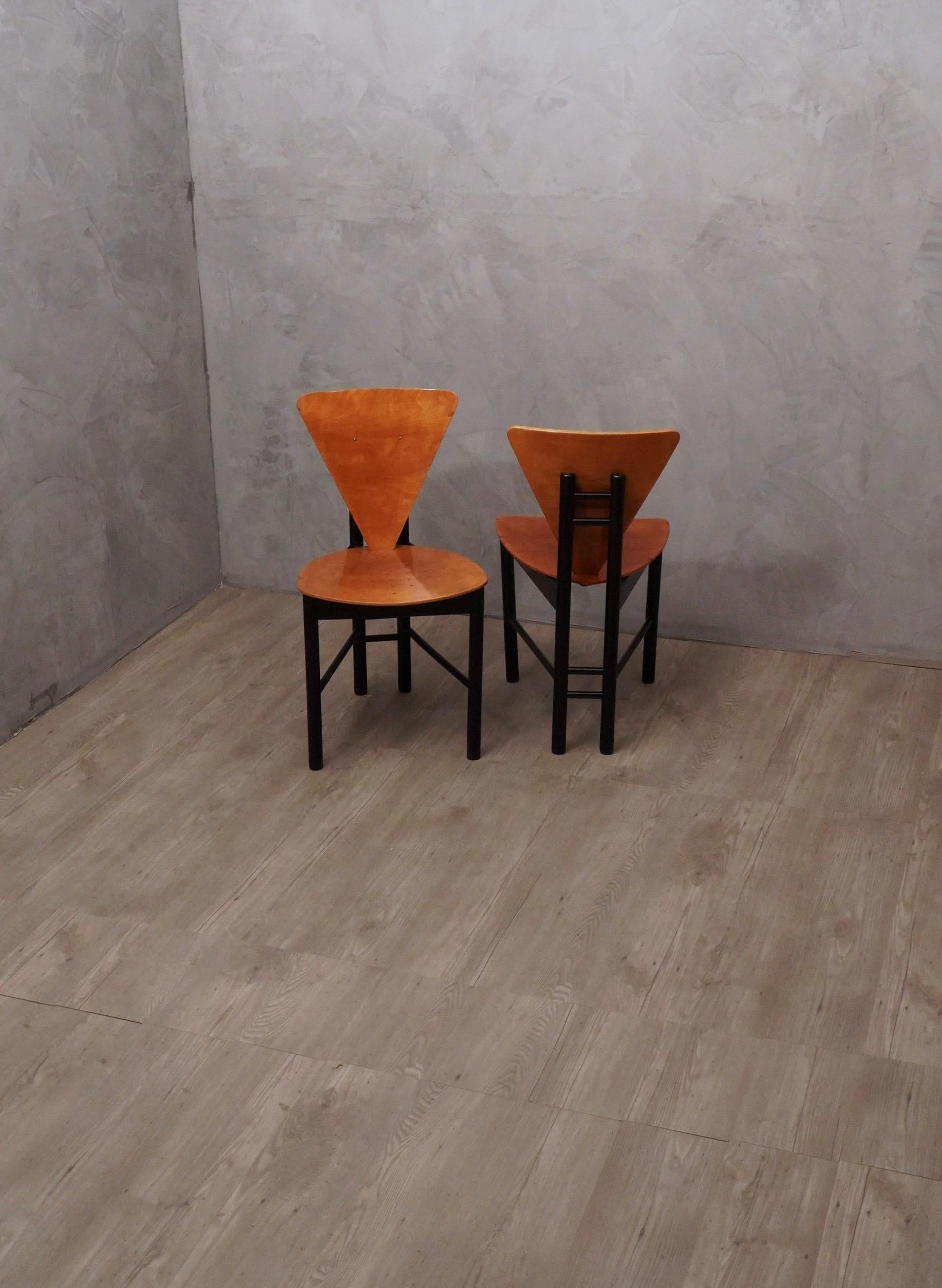 Mid-20th Century MidCentury Triangular Shape Italian Side Chairs, 1950 For Sale
