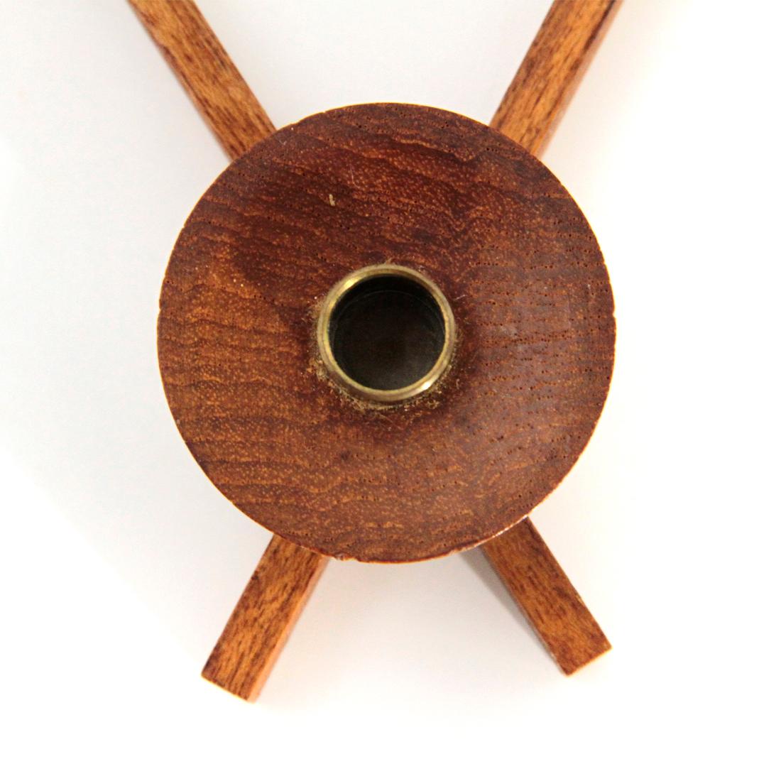 Midcentury Triangular Teak and Brass Italian Candleholder by Anri Form, 1960s For Sale 1