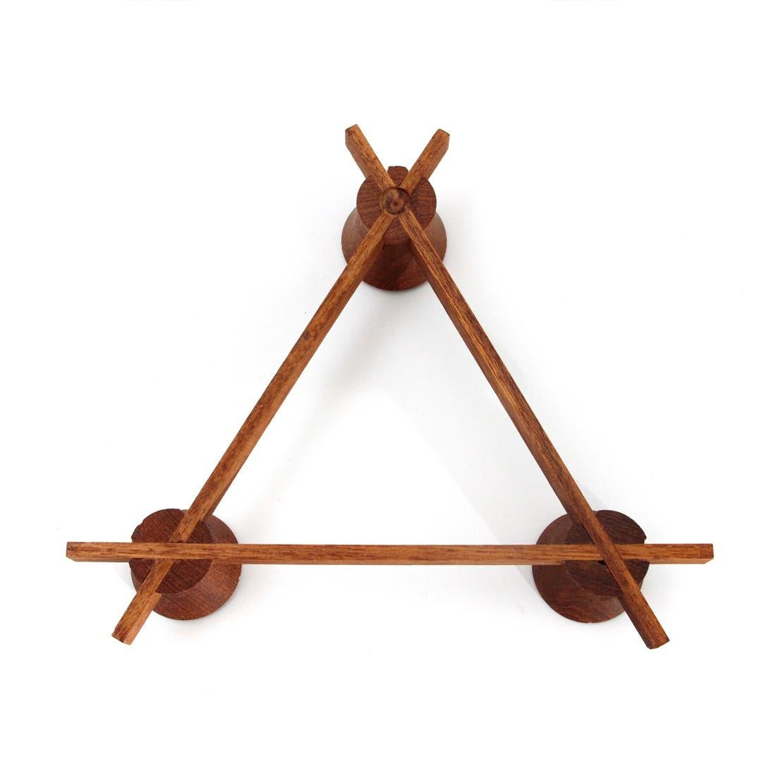 Midcentury Triangular Teak and Brass Italian Candleholder by Anri Form, 1960s For Sale 2