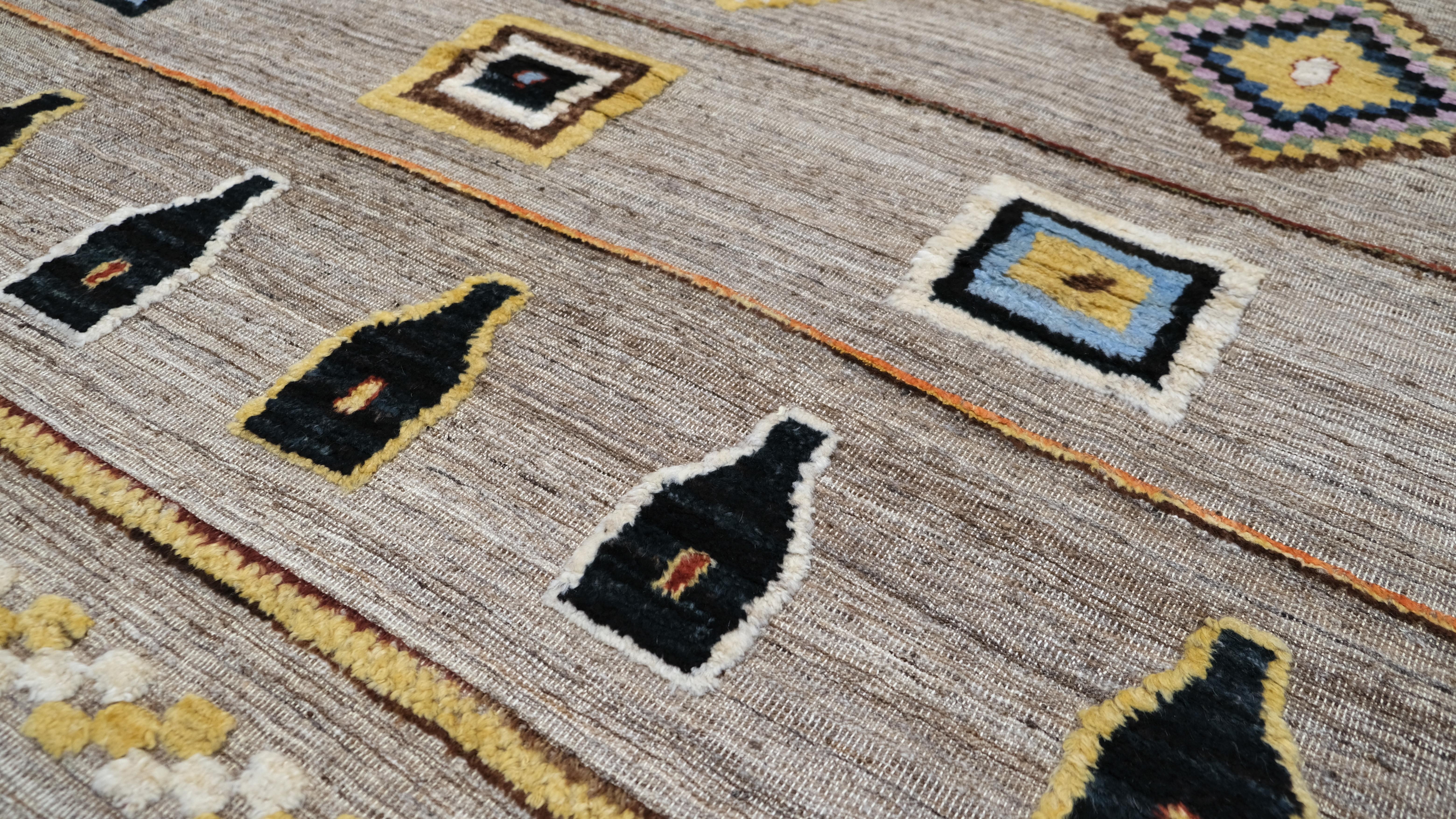 Annodato a mano Tappeto Tribale Geometrico in Lana del Midcentury 8'3''x10' in vendita