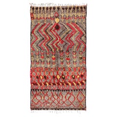 Midcentury Tribal Moroccan Rug with Red, Gray, Yellow, and Charcoal