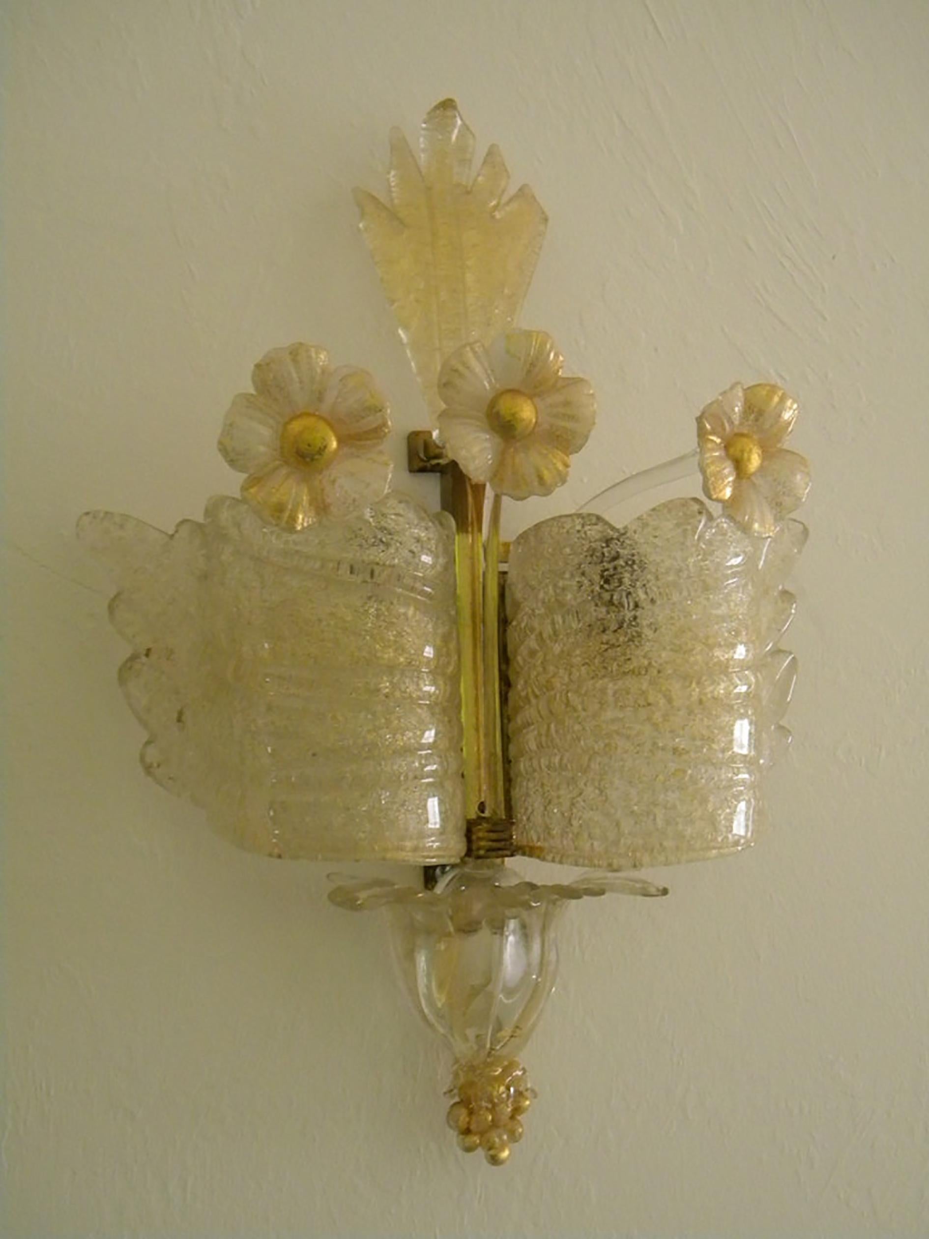 Midcentury Trio of Sconces Grand Hotel by Barovier & Toso, Murano, 1960s In Excellent Condition For Sale In Budapest, HU