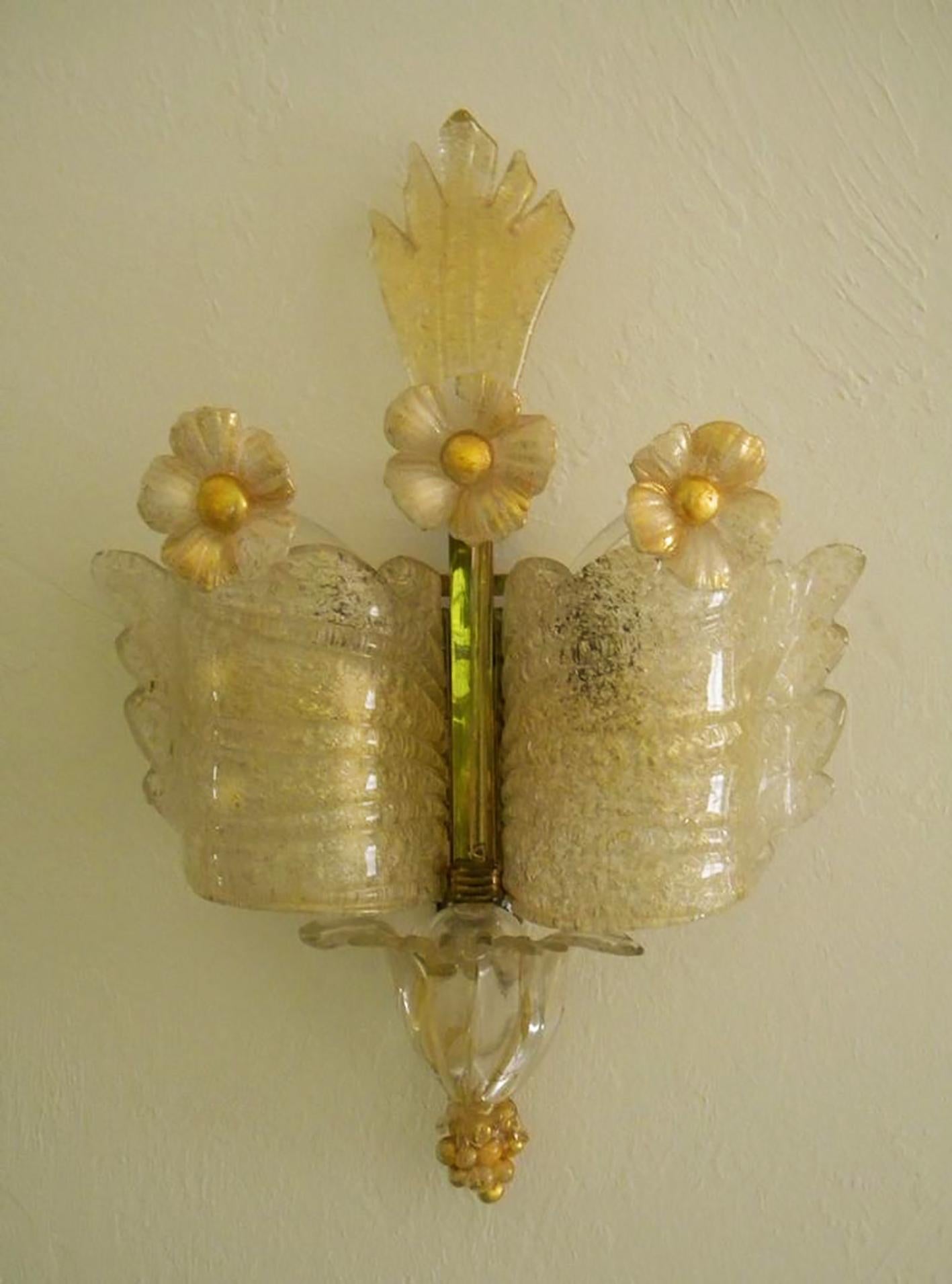 20th Century Midcentury Trio of Sconces Grand Hotel by Barovier & Toso, Murano, 1960s For Sale