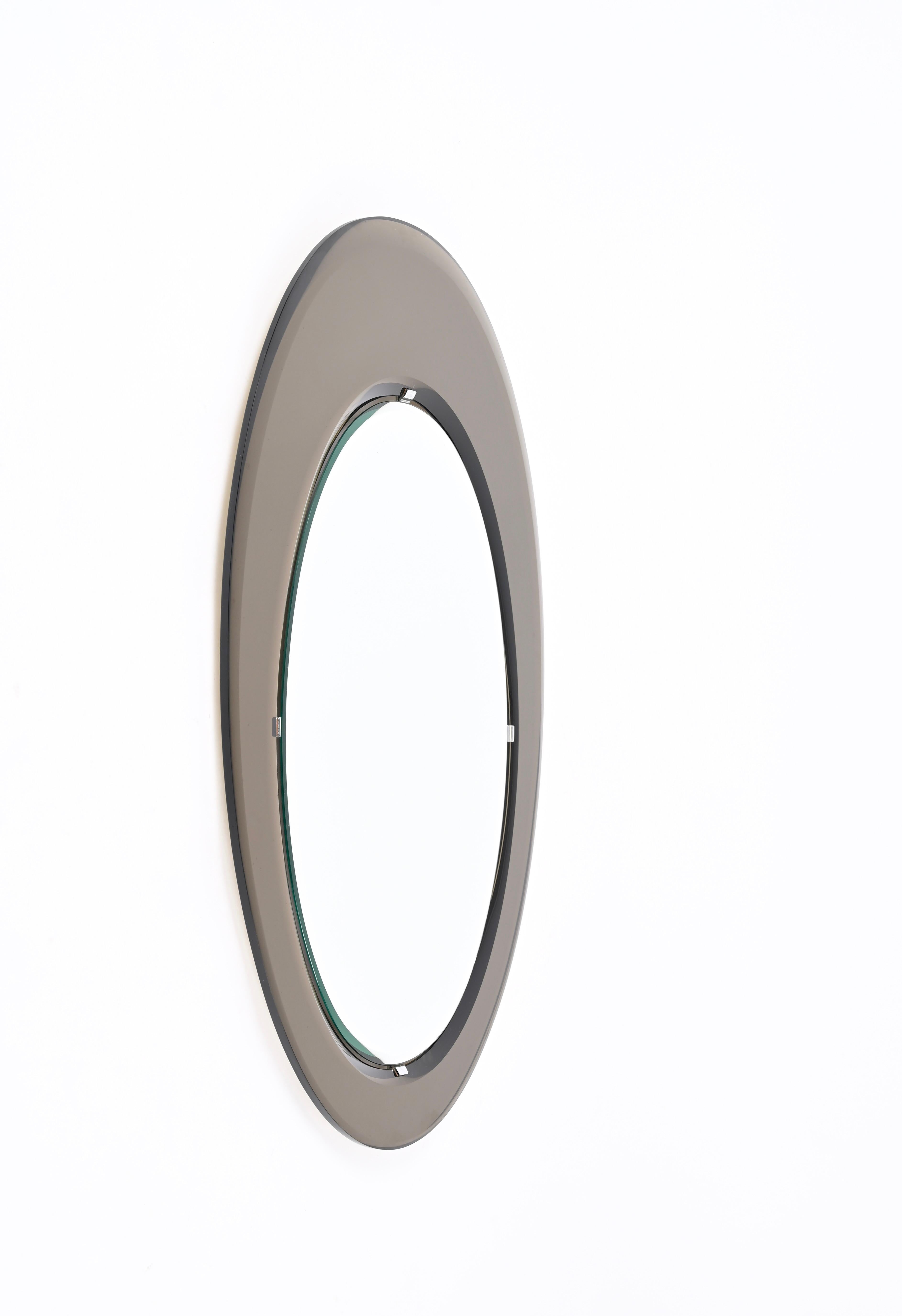 MidCentury Triple Beveled Oval Bronze Colored Mirror by Cristal Art, Italy 1960s For Sale 2