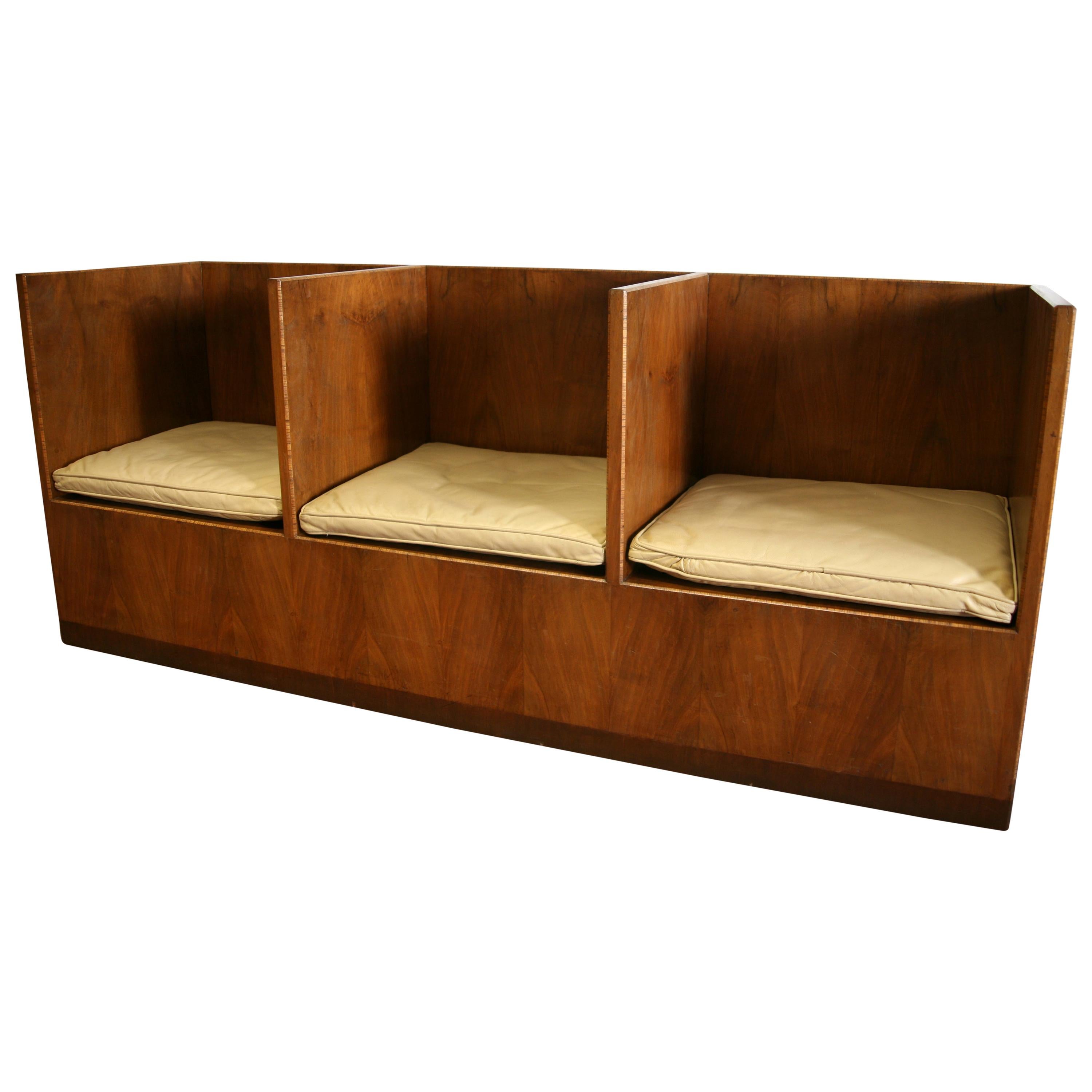 Midcentury Triple-Seat Settee Sofa Chair in Walnut Wooden Modern Style Rustic For Sale