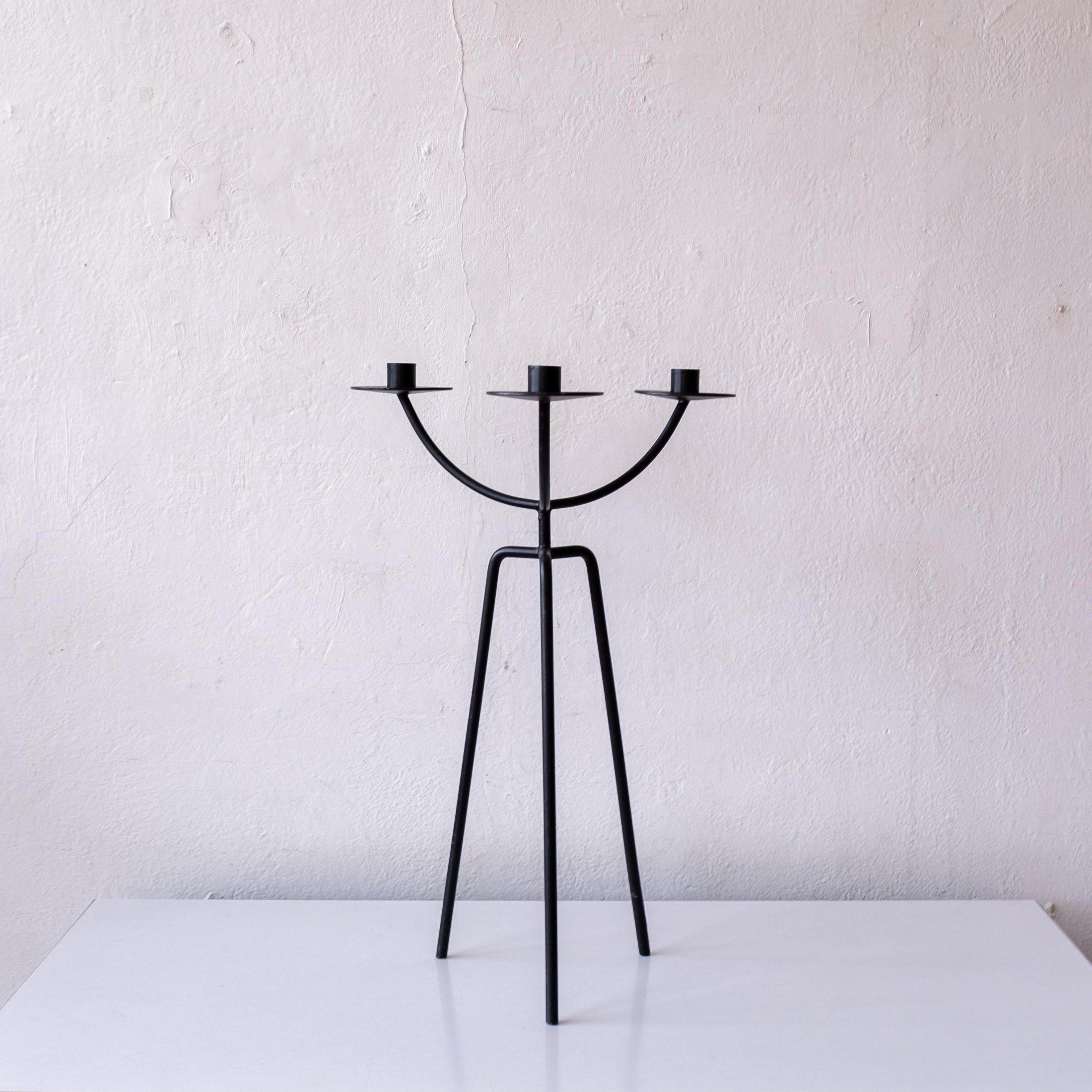American Midcentury Tripod Iron Candleholder, 1950s For Sale