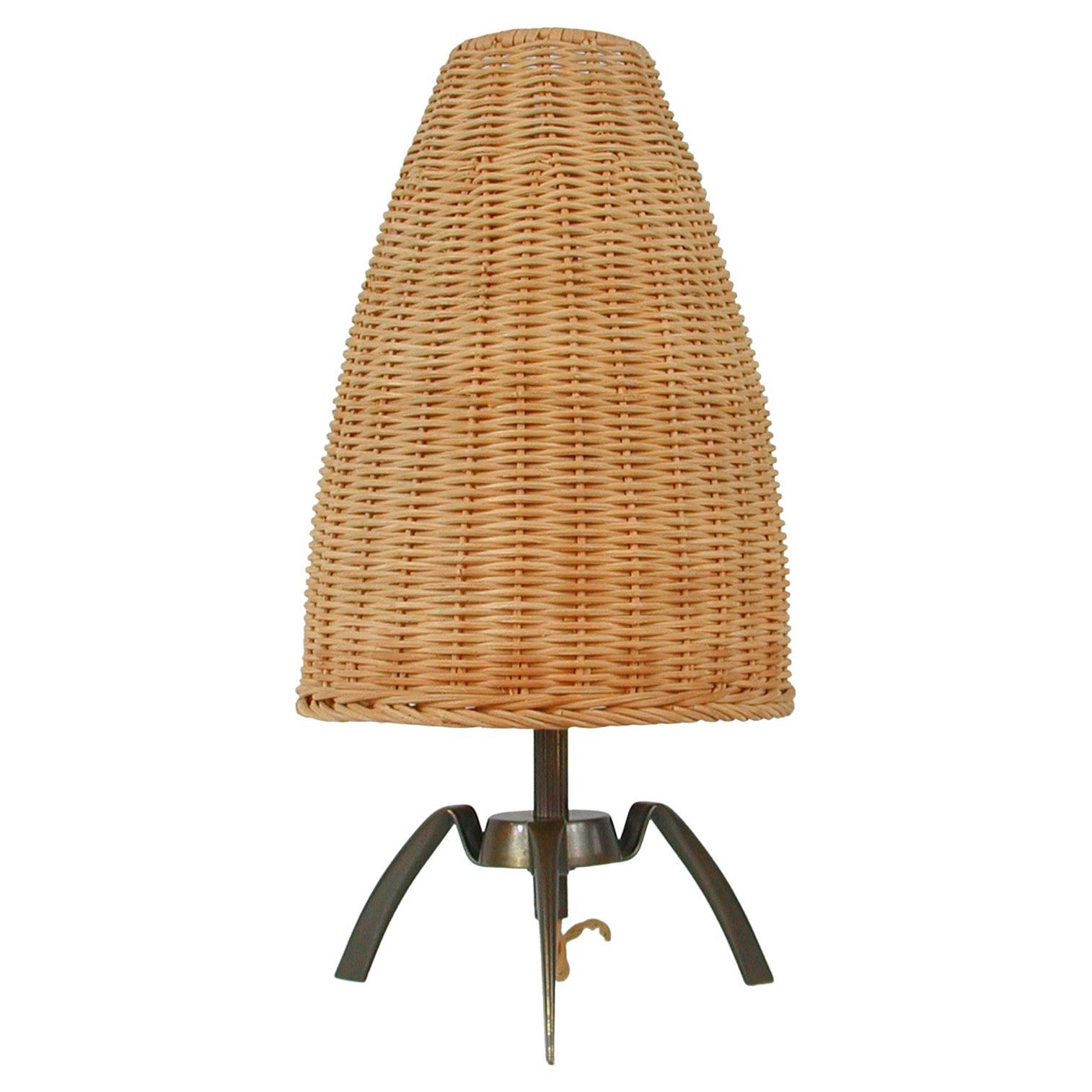 MidCentury Tripod Hairpin Table Lamp with Rattan Shades at 1stDibs