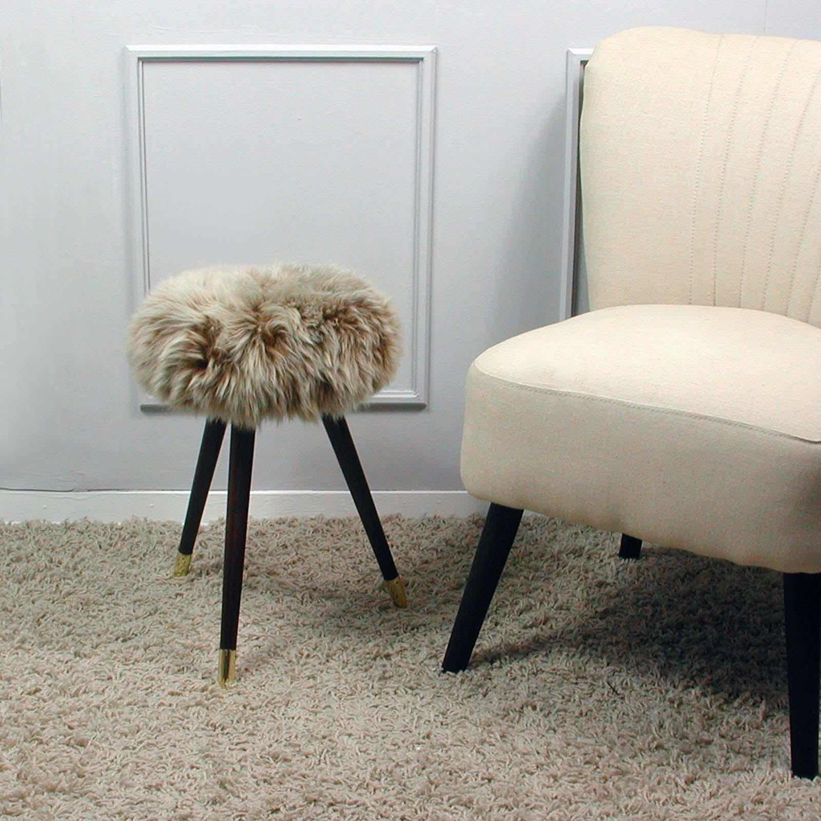 Midcentury Tripod Real Iceland Sheep Lamb Upholstered Stool, 1950s 6