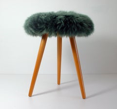 Midcentury Tripod Real Iceland Sheep Lamb Upholstered Tripod Stool Chair, 1950s