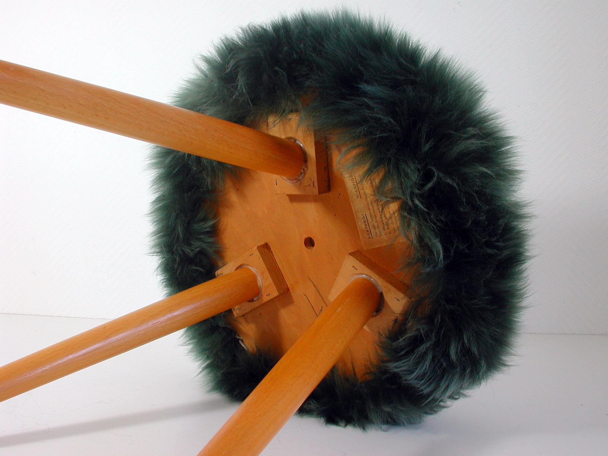 Fur Midcentury Tripod Real Iceland Sheep Lamb Upholstered Tripod Stool Chair, 1950s