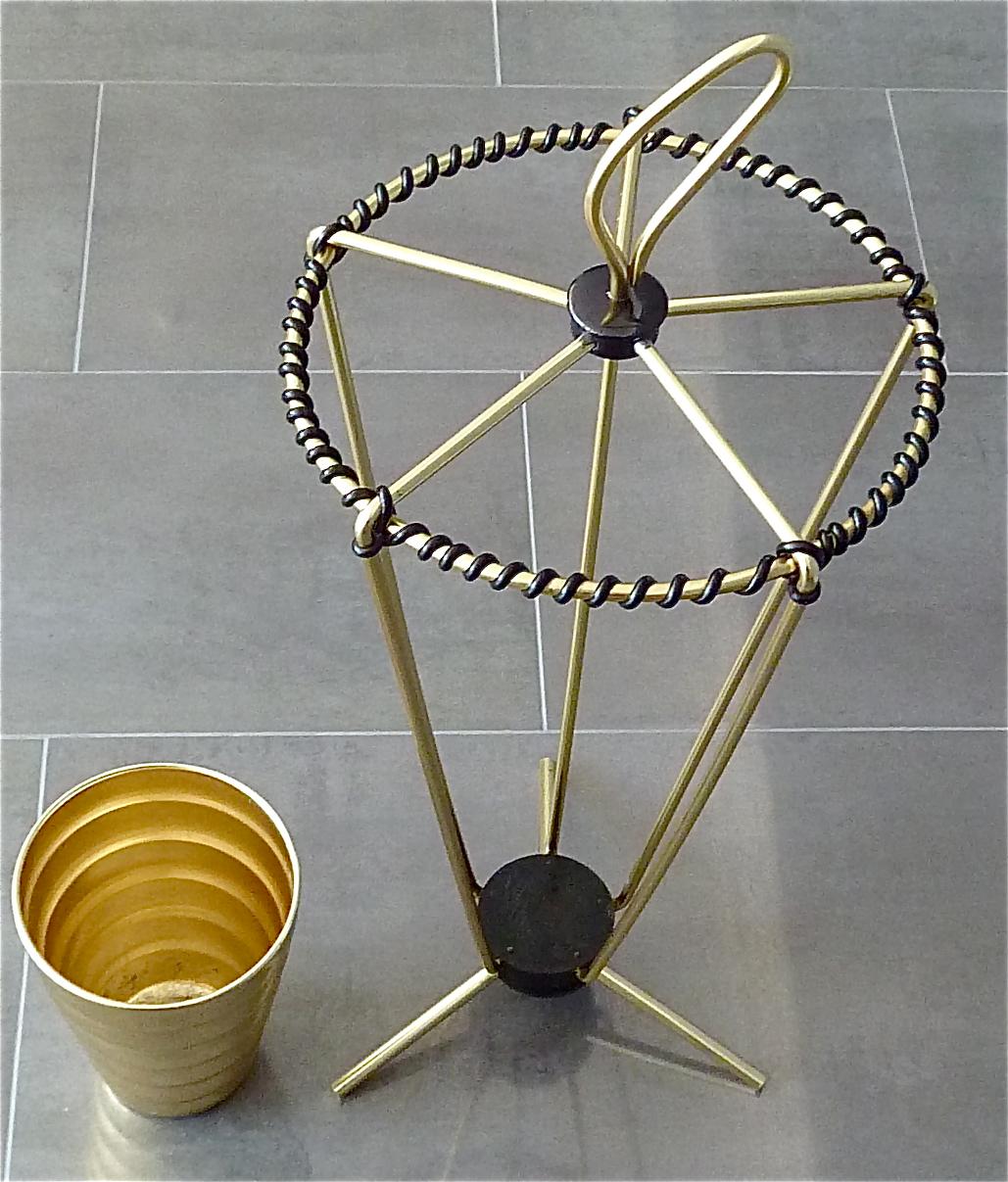 Midcentury Tripod Sputnik Umbrella Stand with Handle Golden Black Plastic, Italy For Sale 2