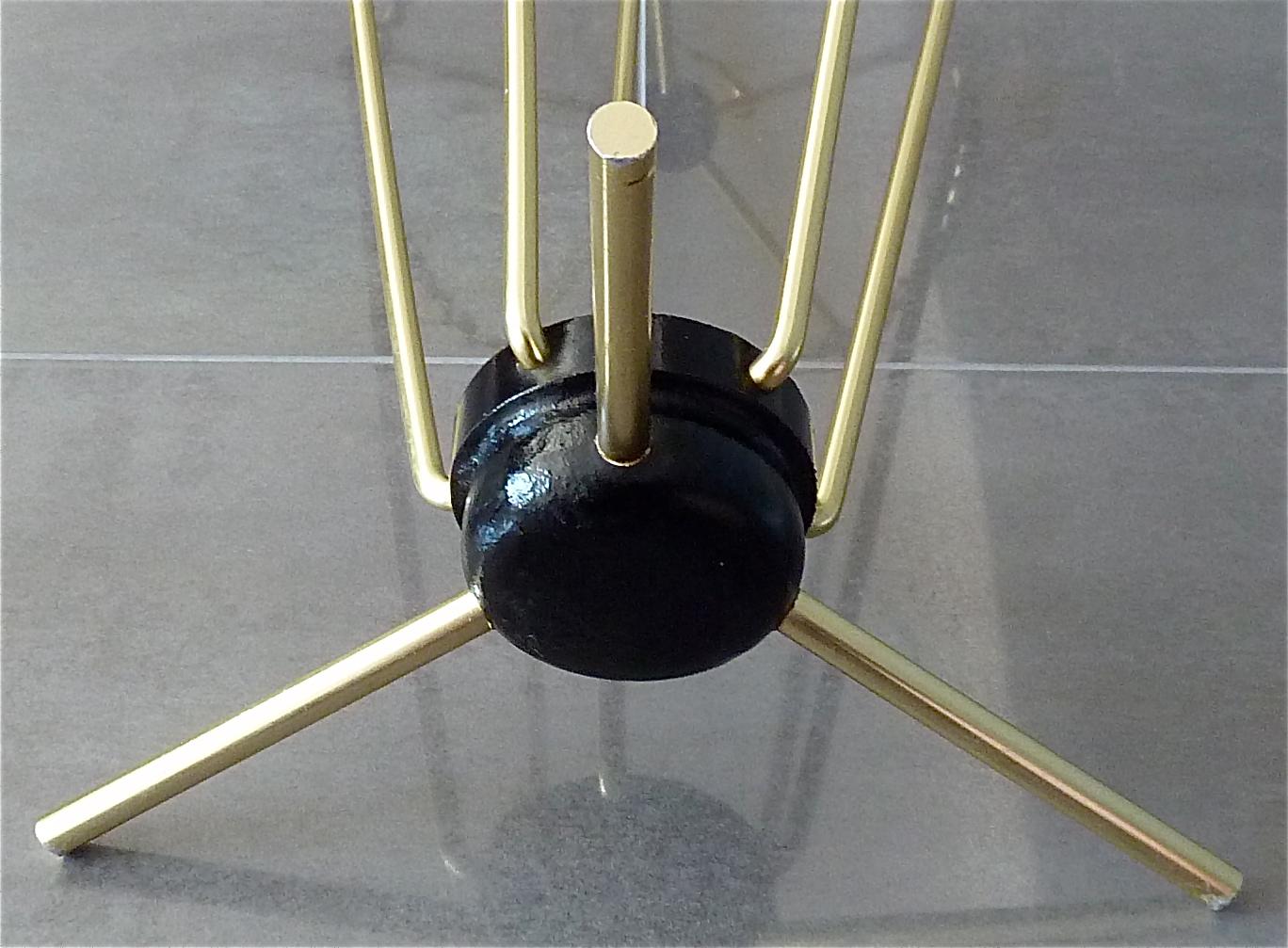 Midcentury Tripod Sputnik Umbrella Stand with Handle Golden Black Plastic, Italy For Sale 3