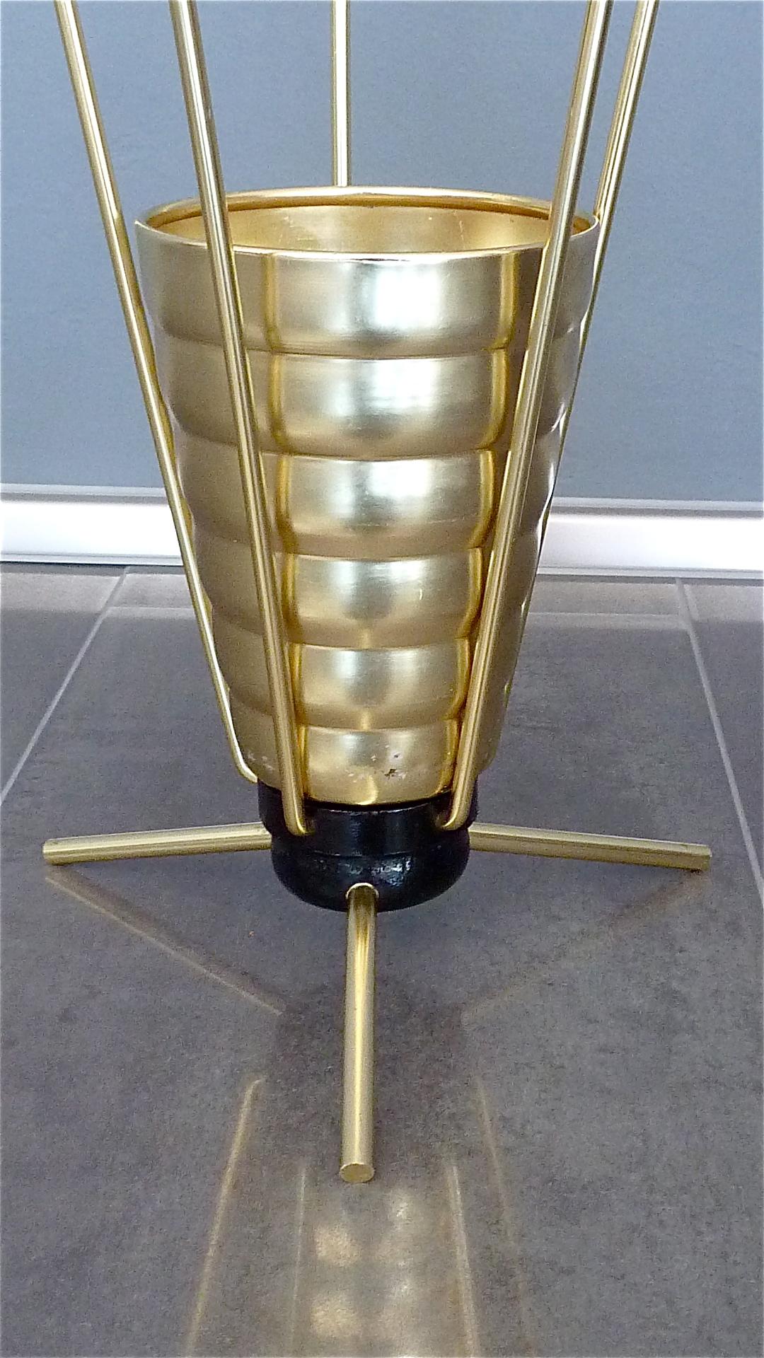 Mid-Century Modern Midcentury Tripod Sputnik Umbrella Stand with Handle Golden Black Plastic, Italy For Sale