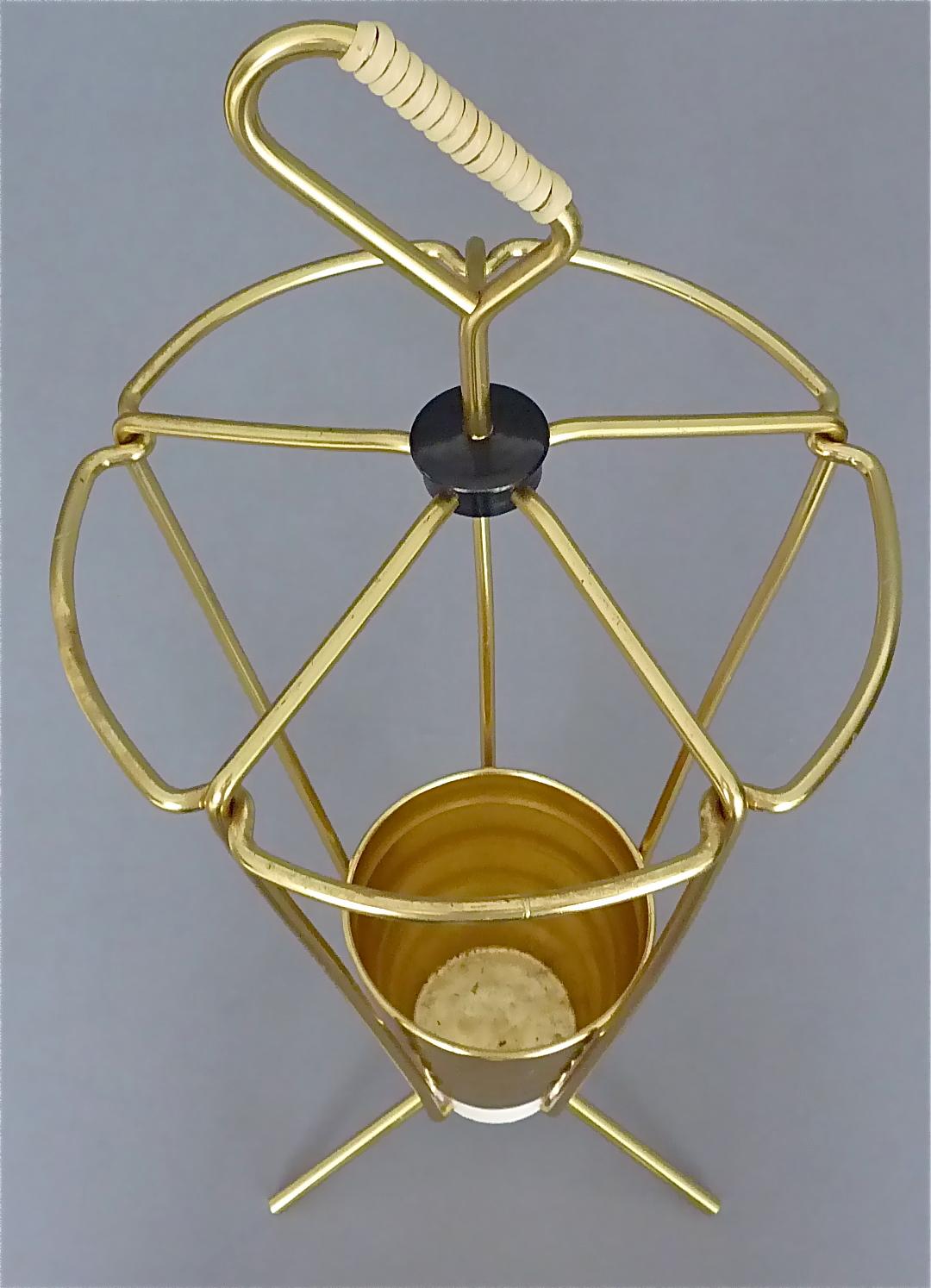 Midcentury Tripod Sputnik Umbrella Stand with Handle Golden White Black 1950s For Sale 2