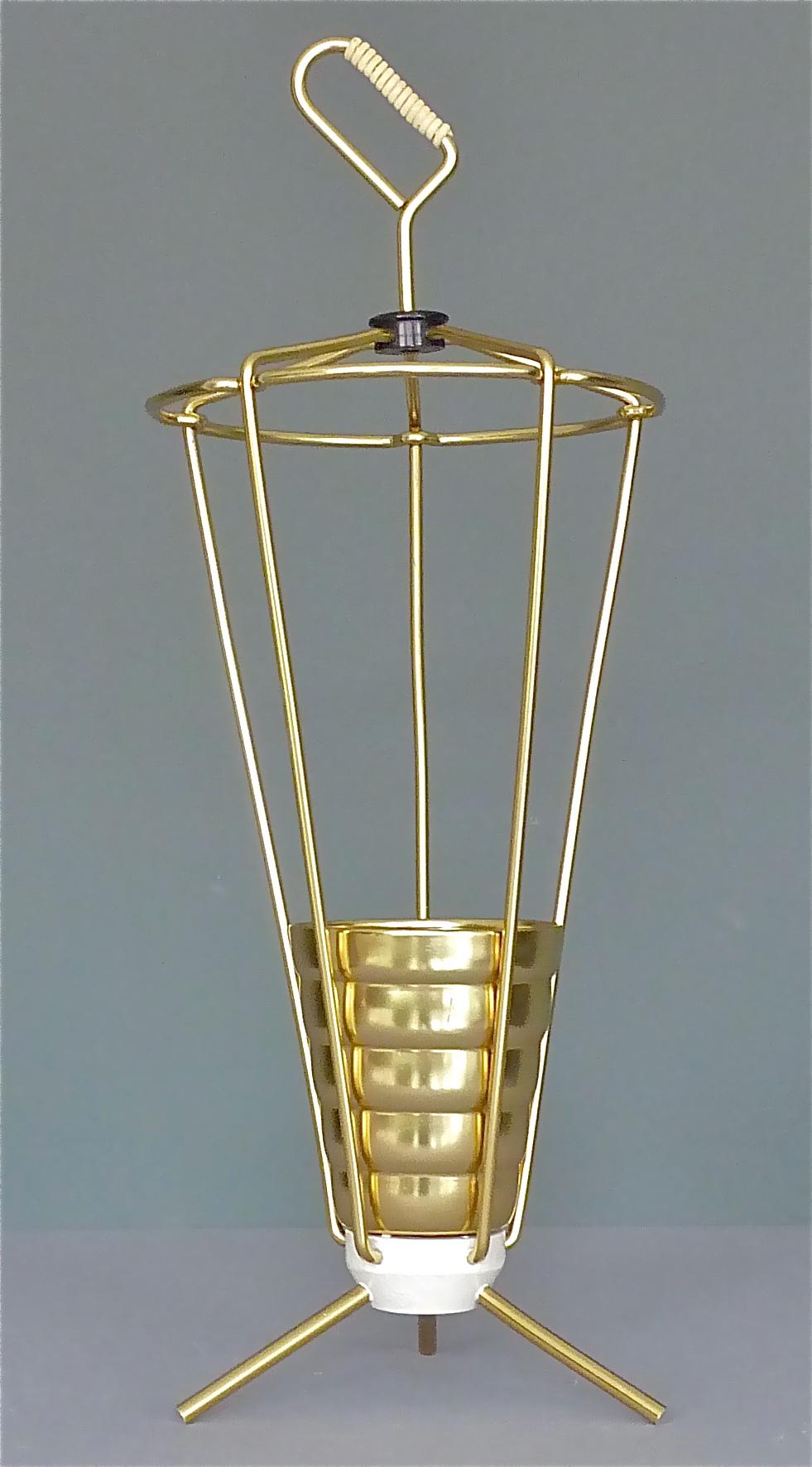 Midcentury Tripod Sputnik Umbrella Stand with Handle Golden White Black 1950s For Sale 4