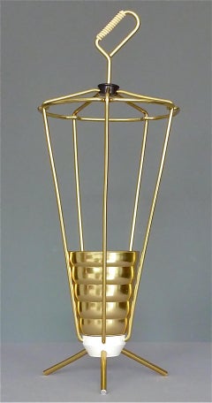Midcentury Tripod Sputnik Umbrella Stand with Handle Golden White Black 1950s