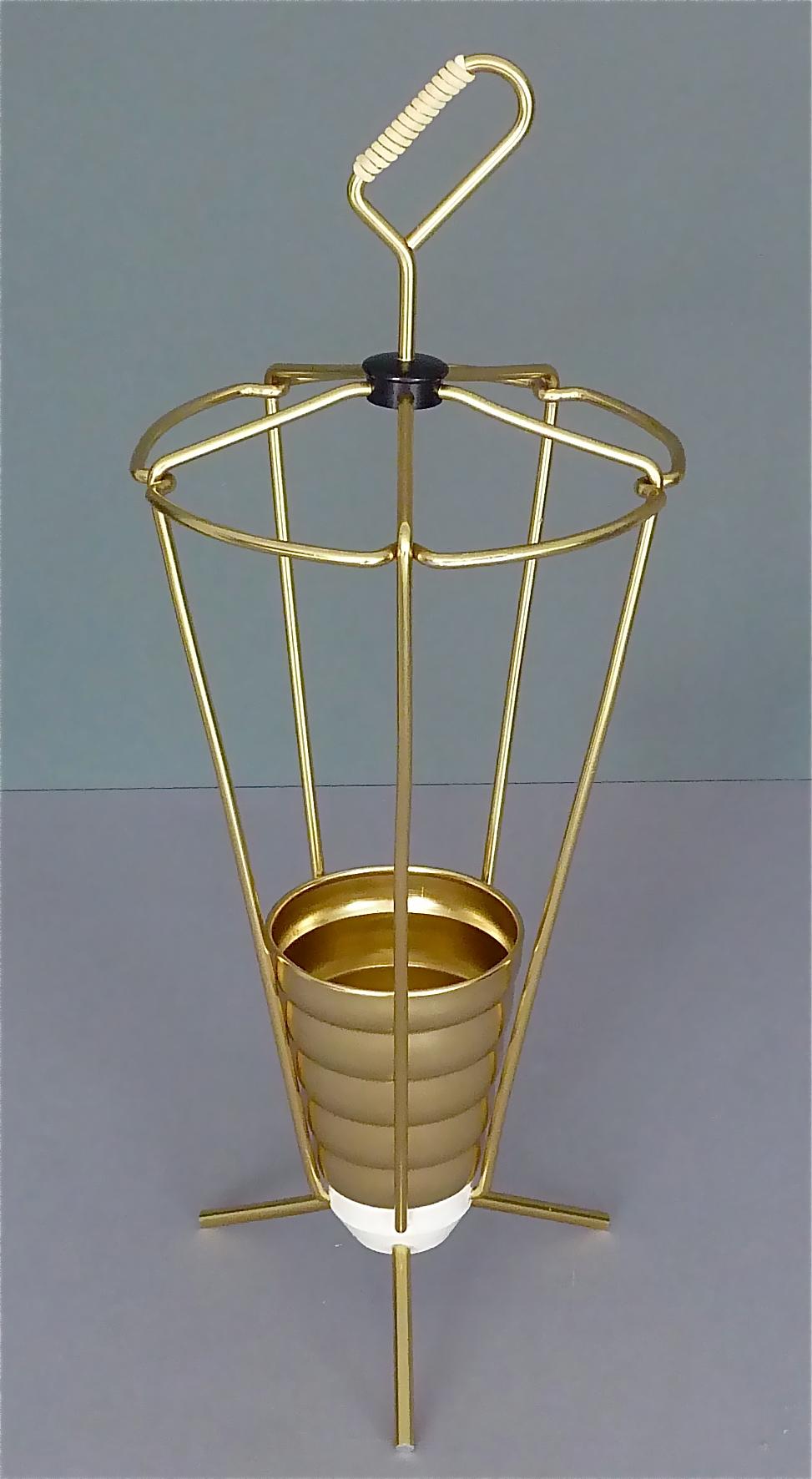 Mid-Century Modern Midcentury Tripod Sputnik Umbrella Stand with Handle Golden White Black 1950s For Sale