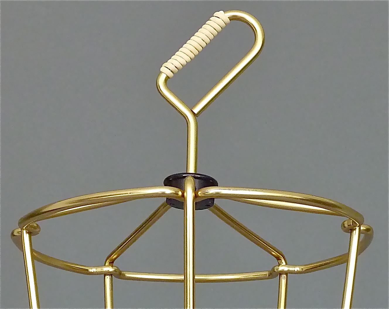 Anodized Midcentury Tripod Sputnik Umbrella Stand with Handle Golden White Black 1950s For Sale
