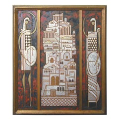 Midcentury Triptych Tile Panel by Panos Valsamakis