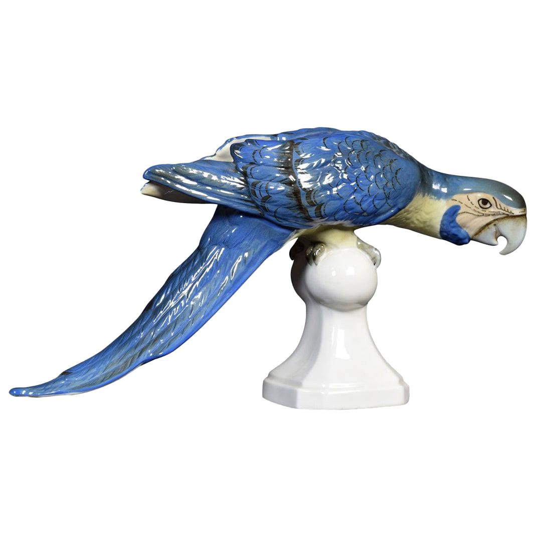 Midcentury Tropical Ceramic Blue Macaw by Royal Dux