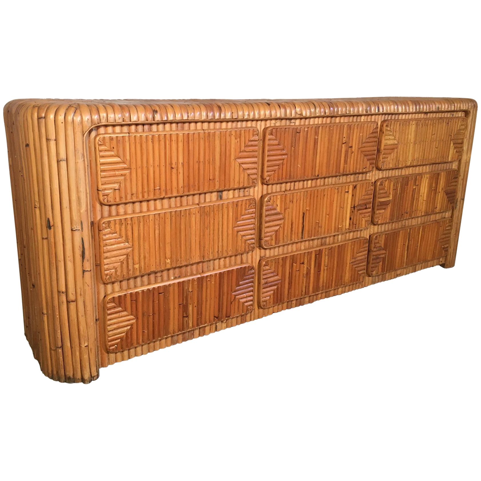 Midcentury Tropical Stacked Rattan Dresser For Sale at 1stDibs