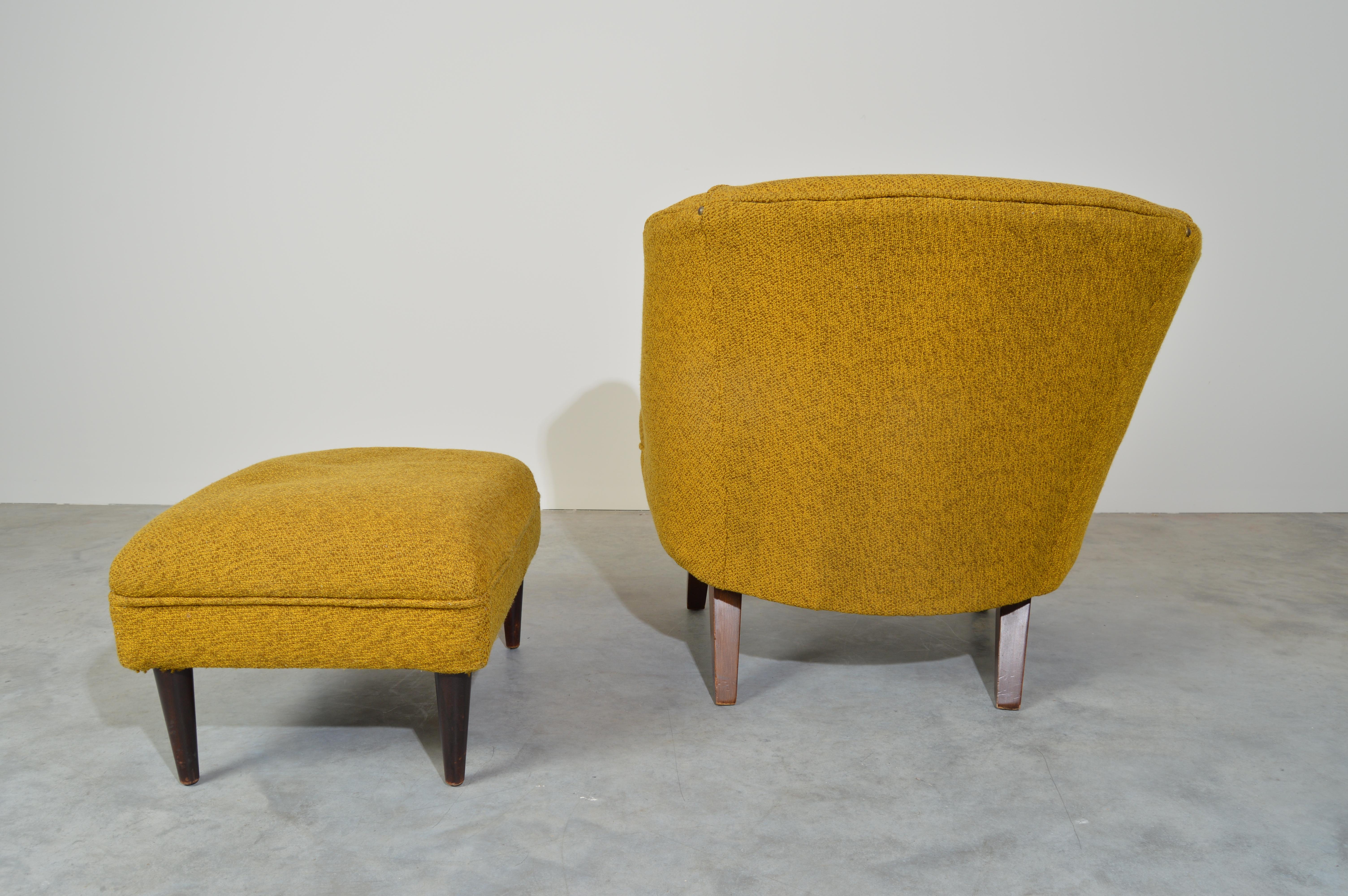Wool Midcentury Tub Lounge Chair & Ottoman circa 1950