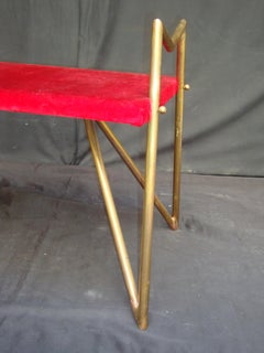 Midcentury Tubolar Polisced Brass and Red Velvet Italian Stoll