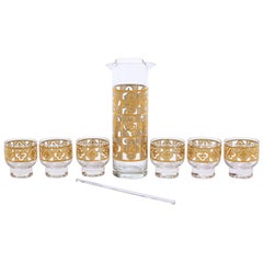 Midcentury Tudor Style 22-Karat Gold Cocktail Mixer and Set of 6 Glasses