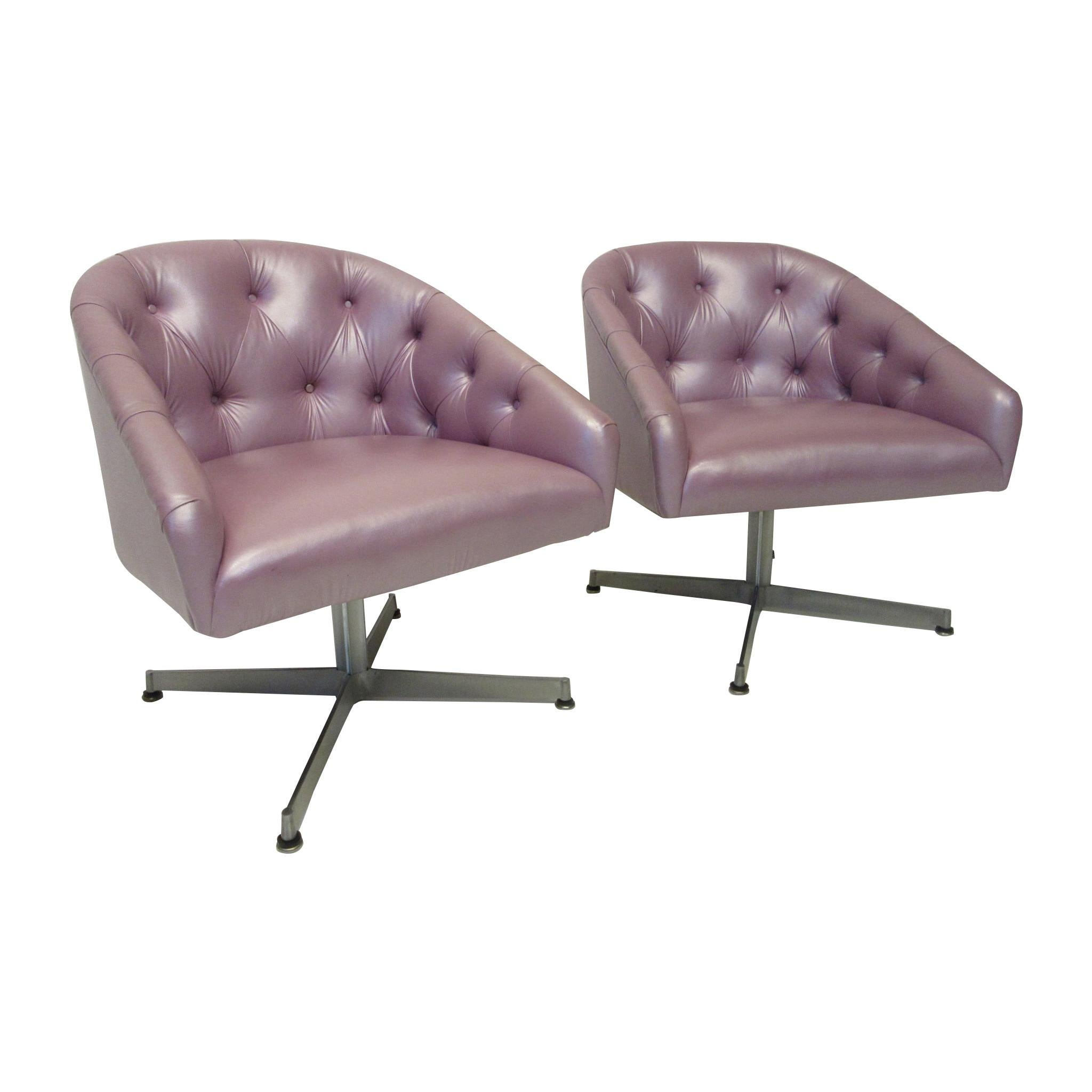 Midcentury Tufted Leatherette Swivel Chairs by Shelby Williams