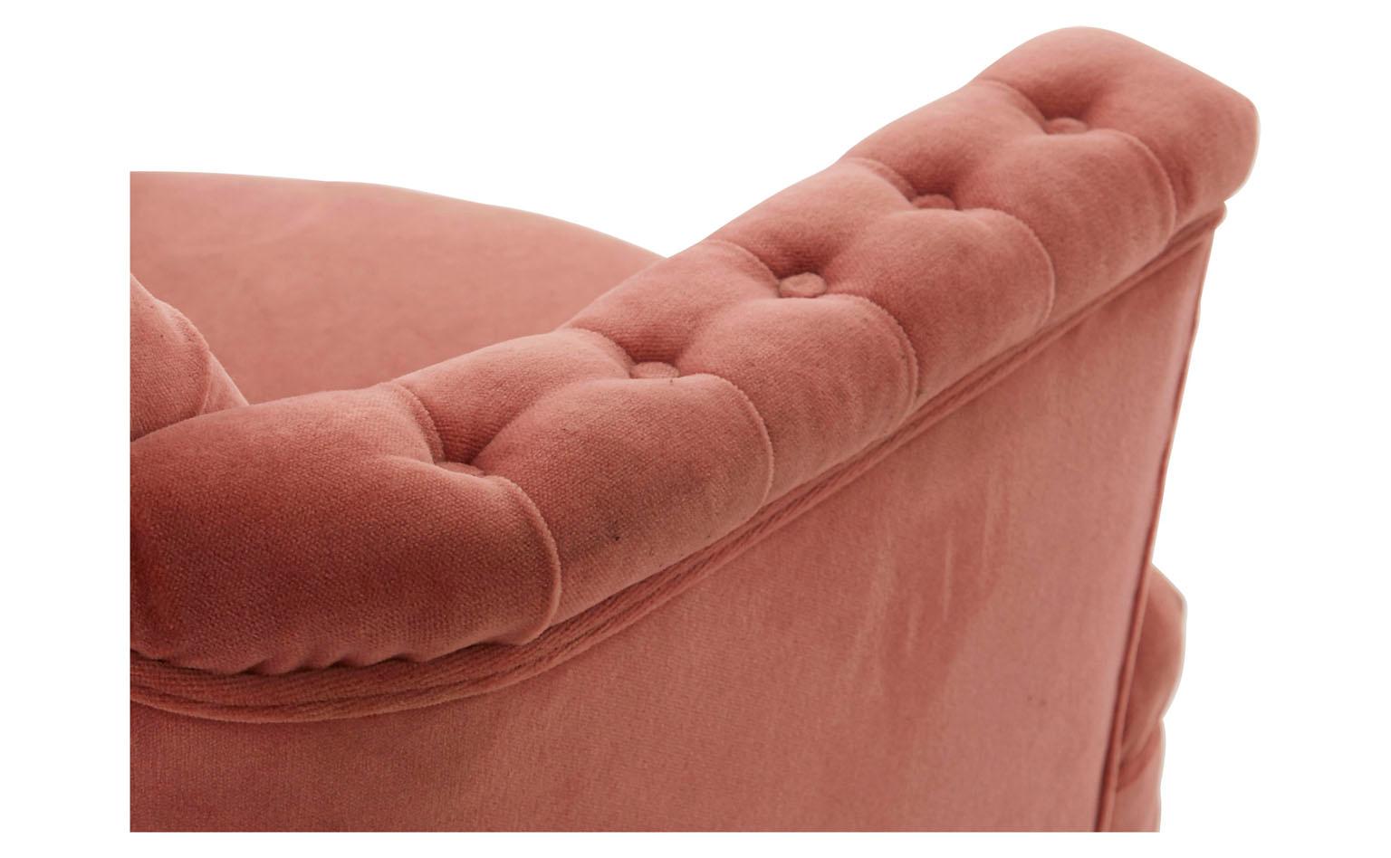 American Midcentury Tufted Pink Velvet Tête-à-Tête Chair
