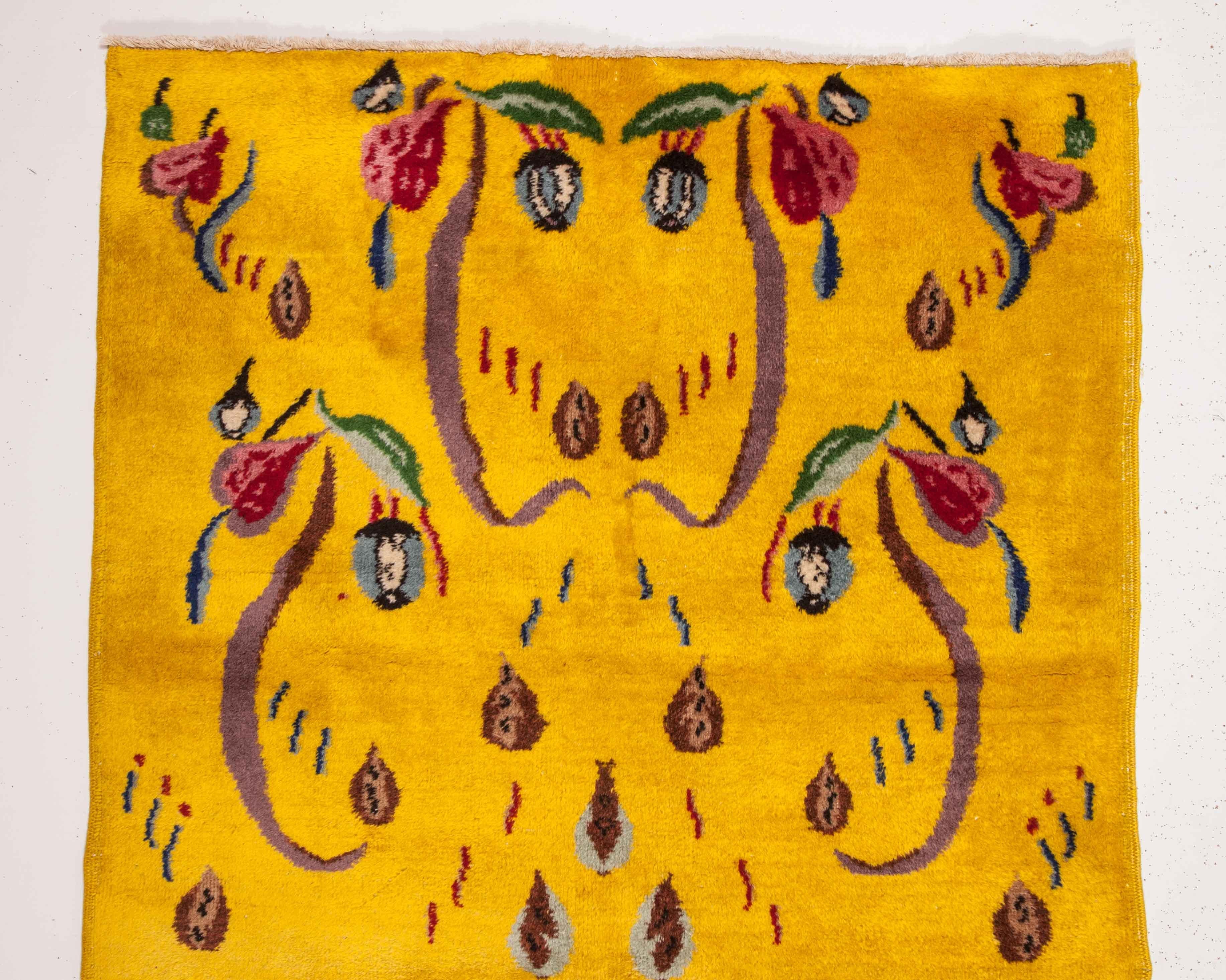 These rugs were probably woven after a group of rugs designed by famous Turkish singer Zeki Muren. Apparently Muren only had 11 or 12 designs but the design variety of these midcentury rugs seem to be endless. The rugs were woven in a Turkish city